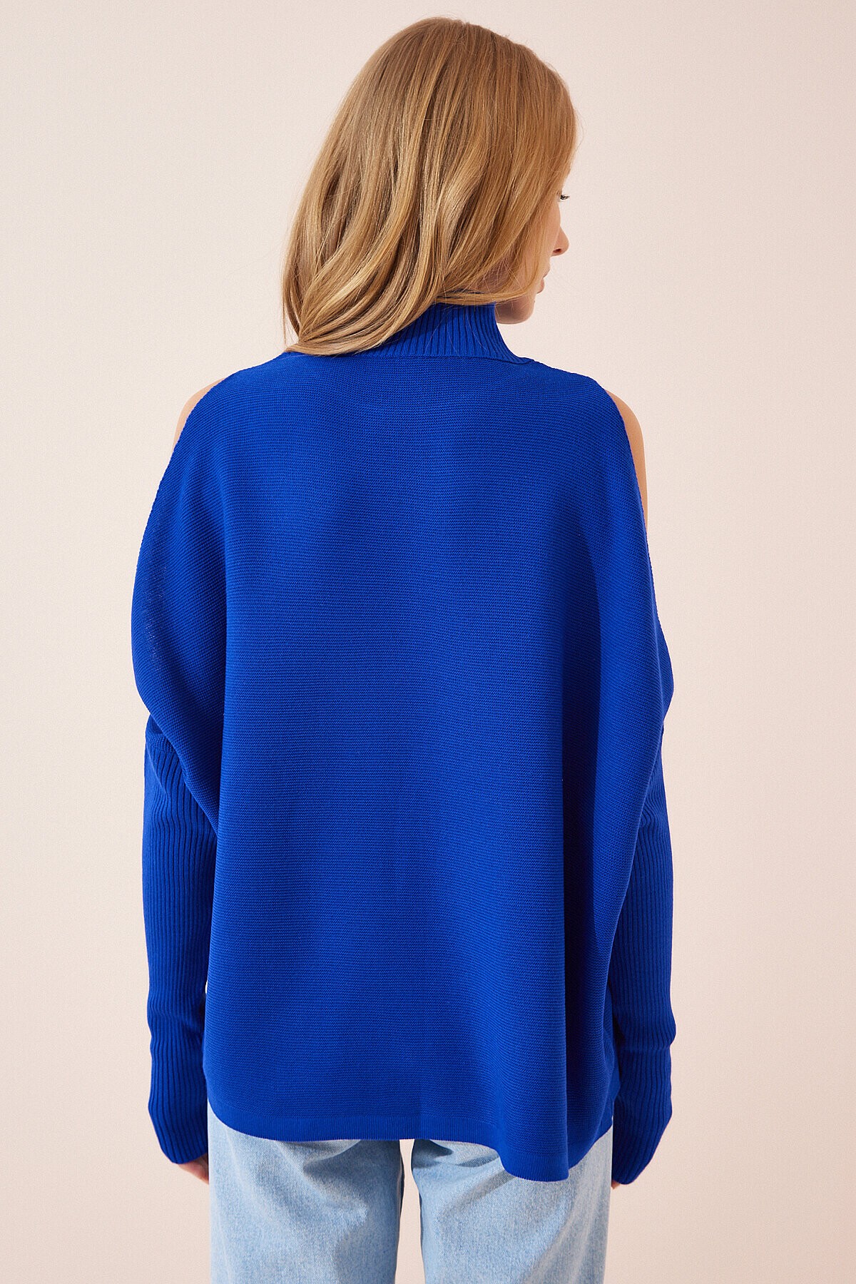 Cut Out Detaylı Oversize Triko Kazak KOYU MAVİ LAS0003