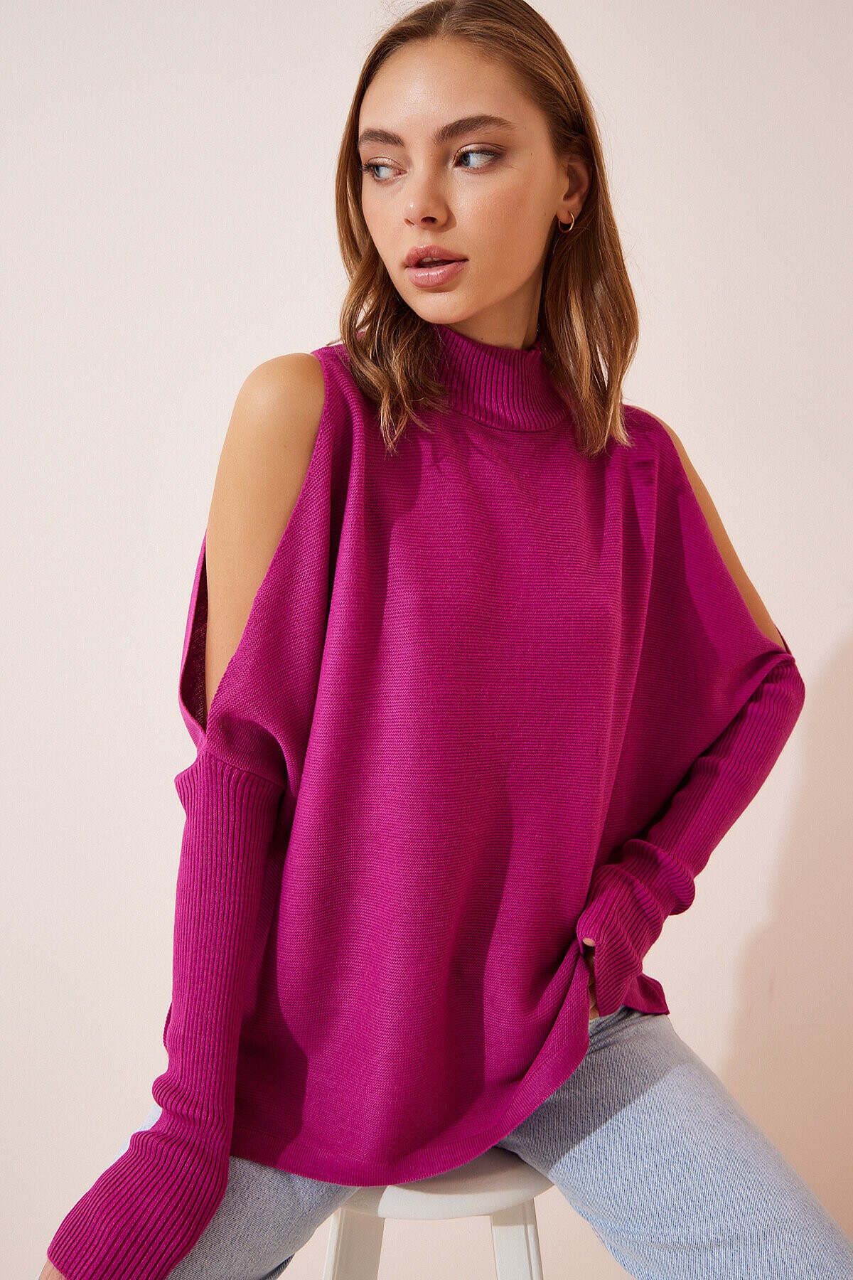 Cut Out Detaylı Oversize Triko Kazak MÜRDÜM LAS0003