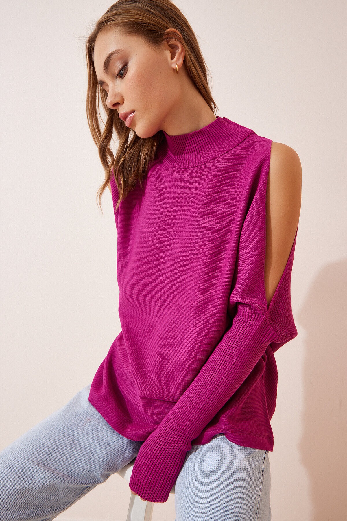 Cut Out Detaylı Oversize Triko Kazak MÜRDÜM LAS0009