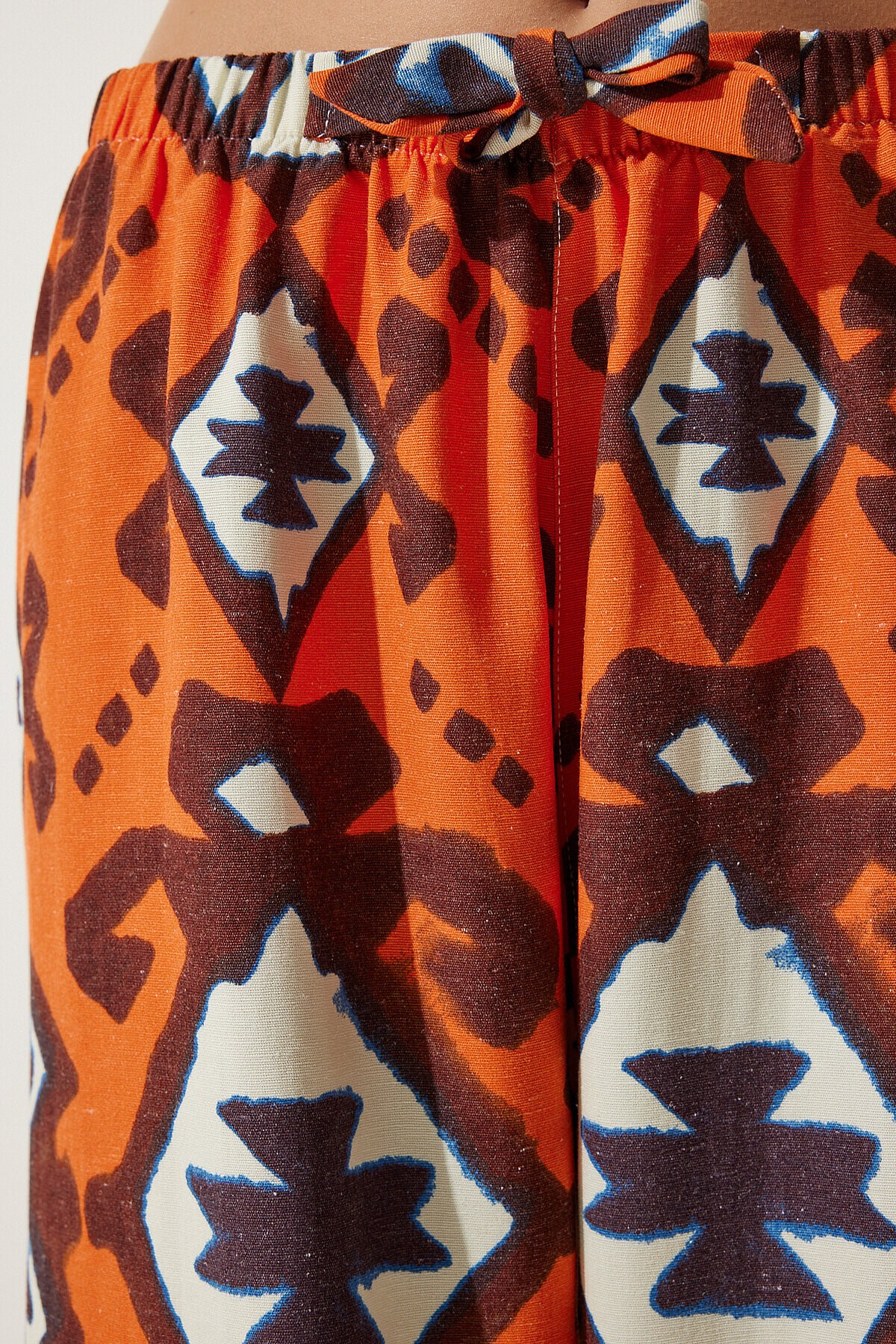 Desenli Ham Keten Palazzo Pantolon ORANJ LBH0009