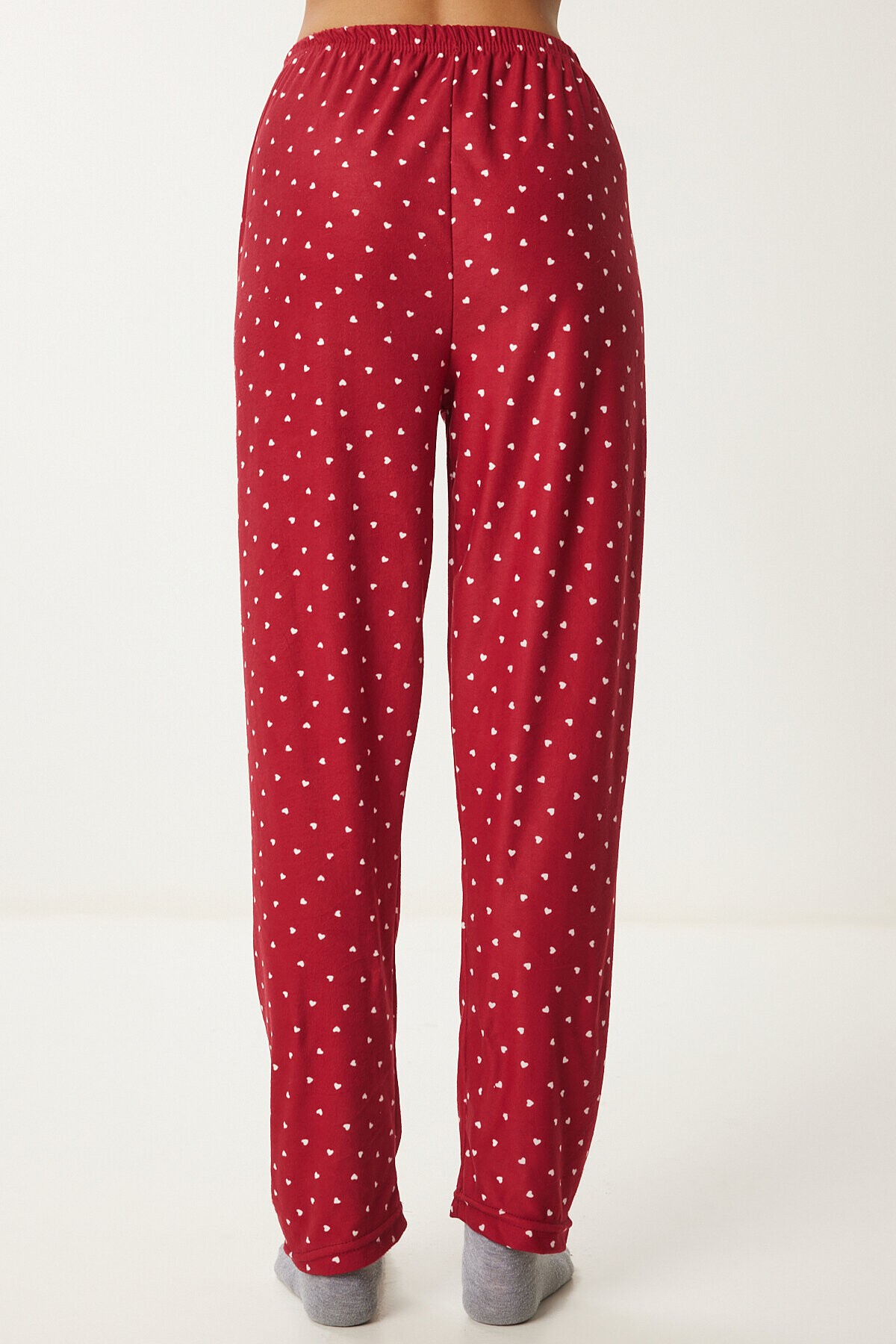 Desenli Yumuşak Dokulu Örme Pijama Altı BORDO LCE0002