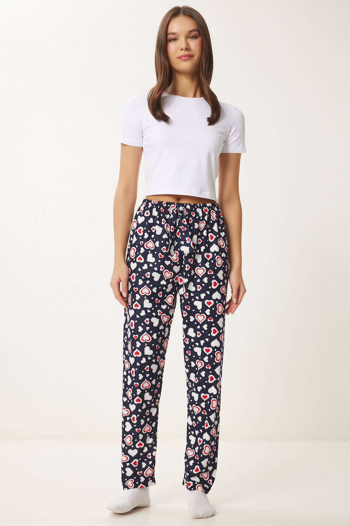 Desenli Yumuşak Dokulu Örme Pijama Altı LACİVERT KEMİK LCE0002