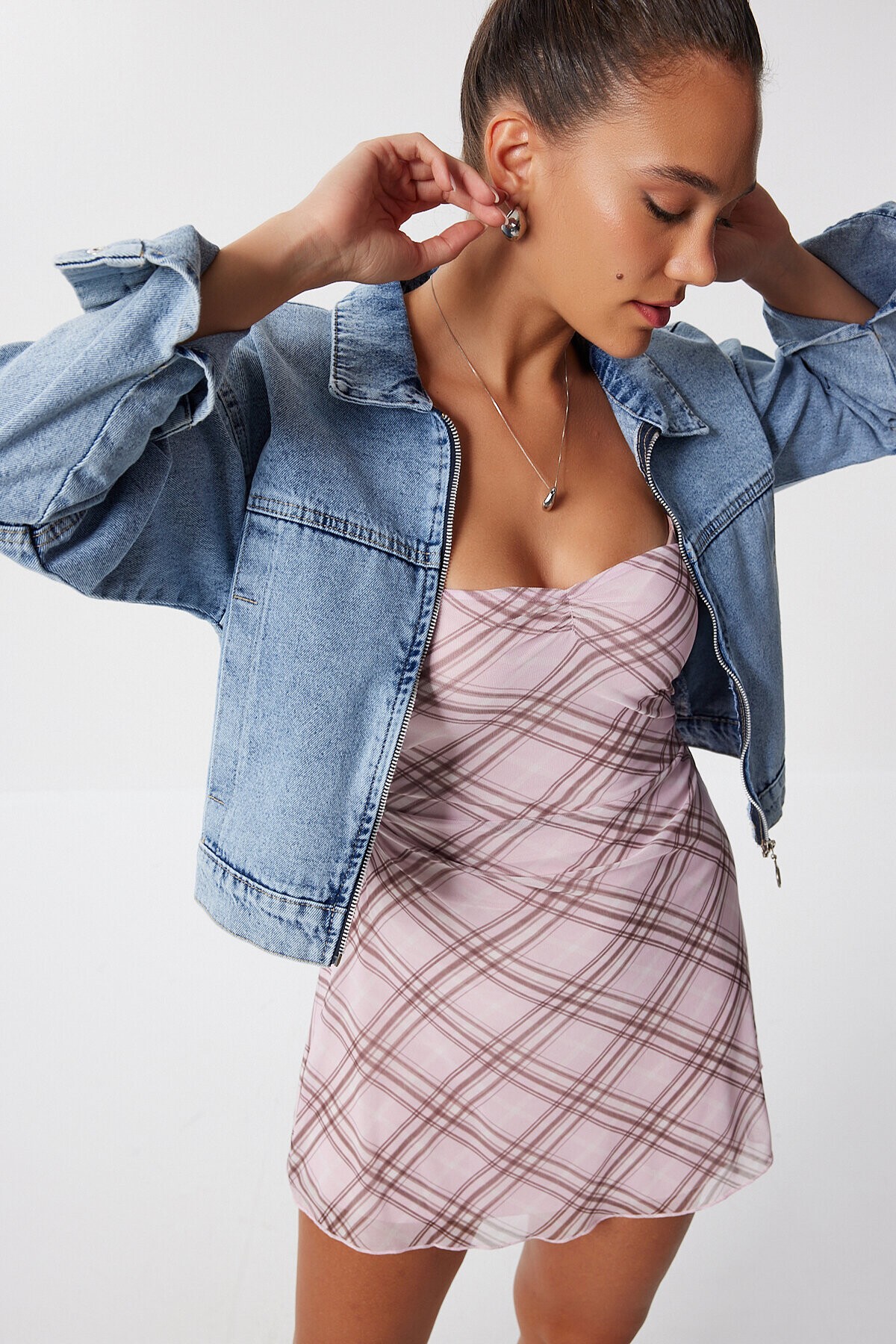 Fermuarlı Denim Ceket AÇIK MAVİ LAN0056