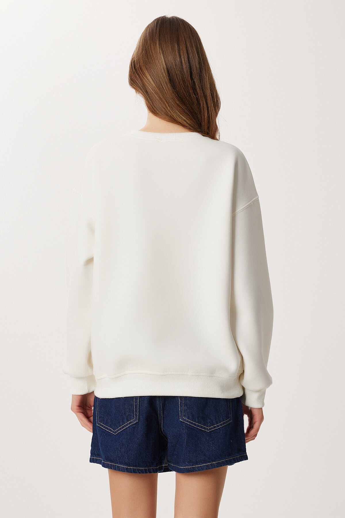 Kalp Nakışlı Şardonlu Örme Sweatshirt EKRU LAN0082