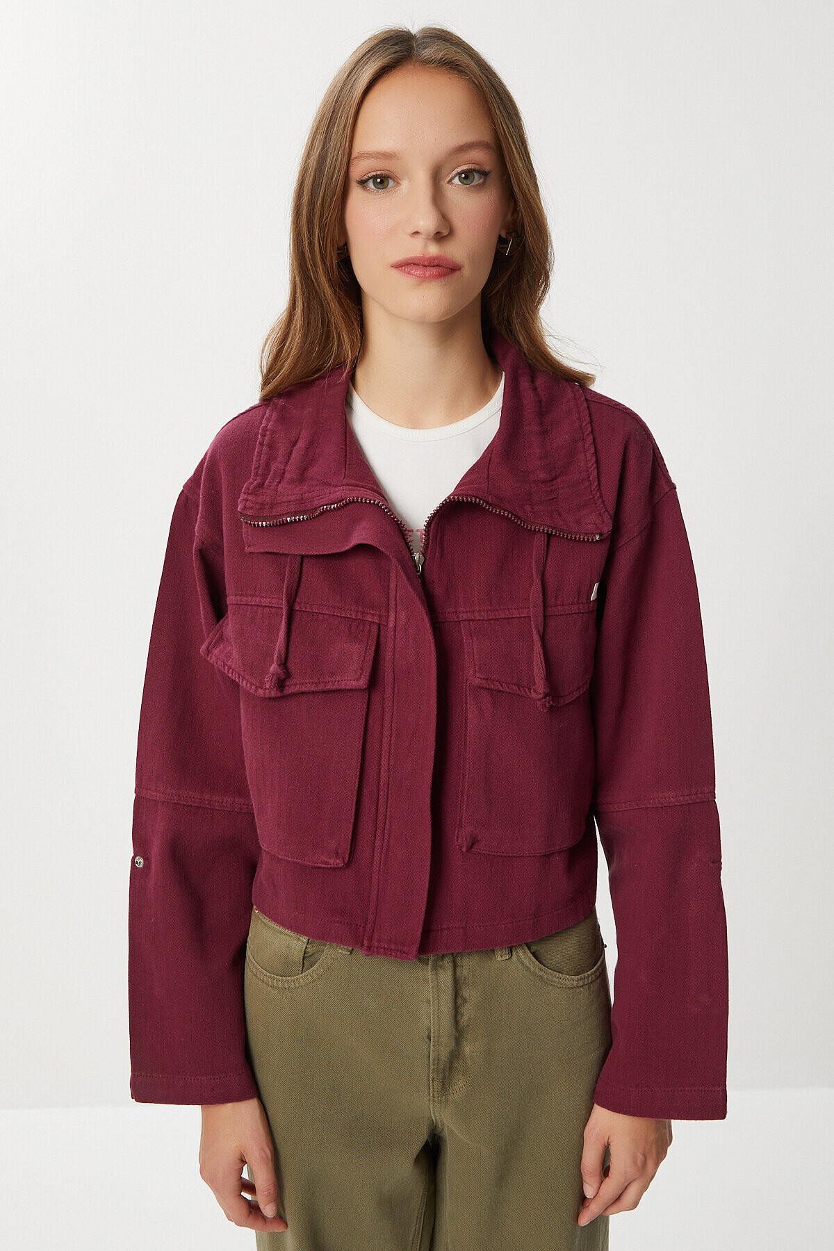 Kapaklı Cepli Gabardin Ceket - 1770 BORDO LAN0063