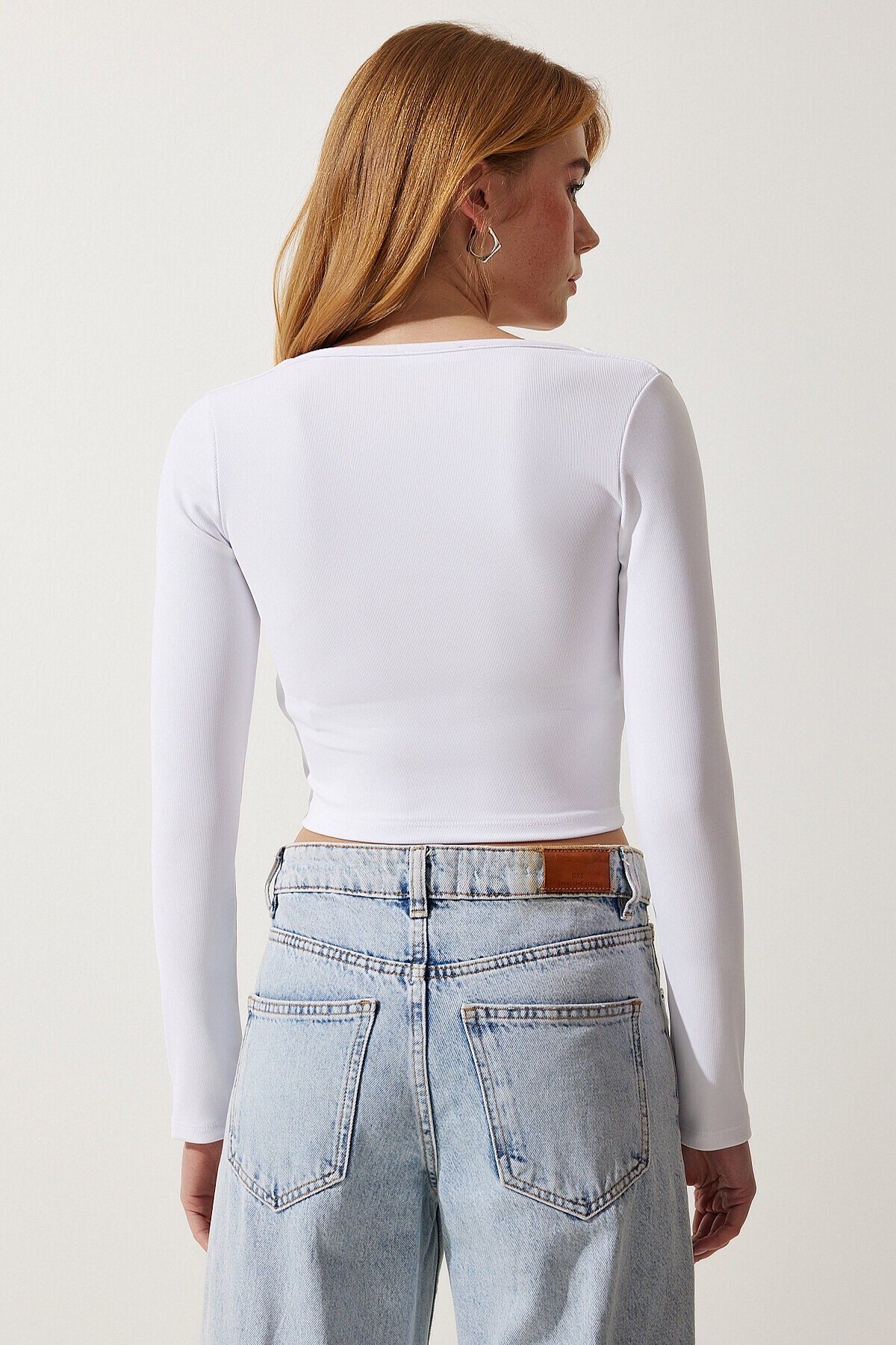 Kare Yaka Fitilli 2li Paket Crop Örme Bluz SİYAH BEYAZ LAN0025