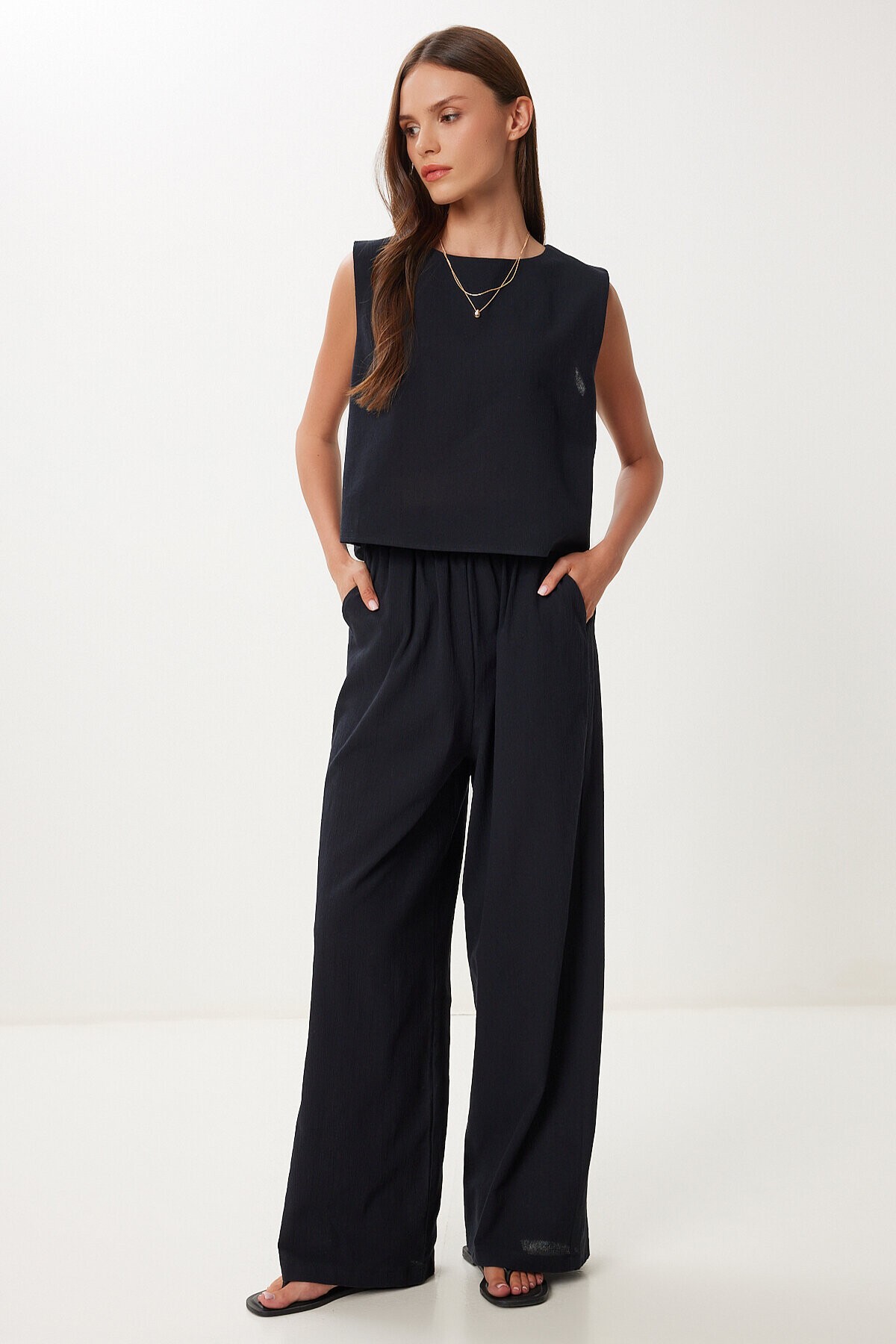 Keten Bluz Pantolon Takım SİYAH HRV0001