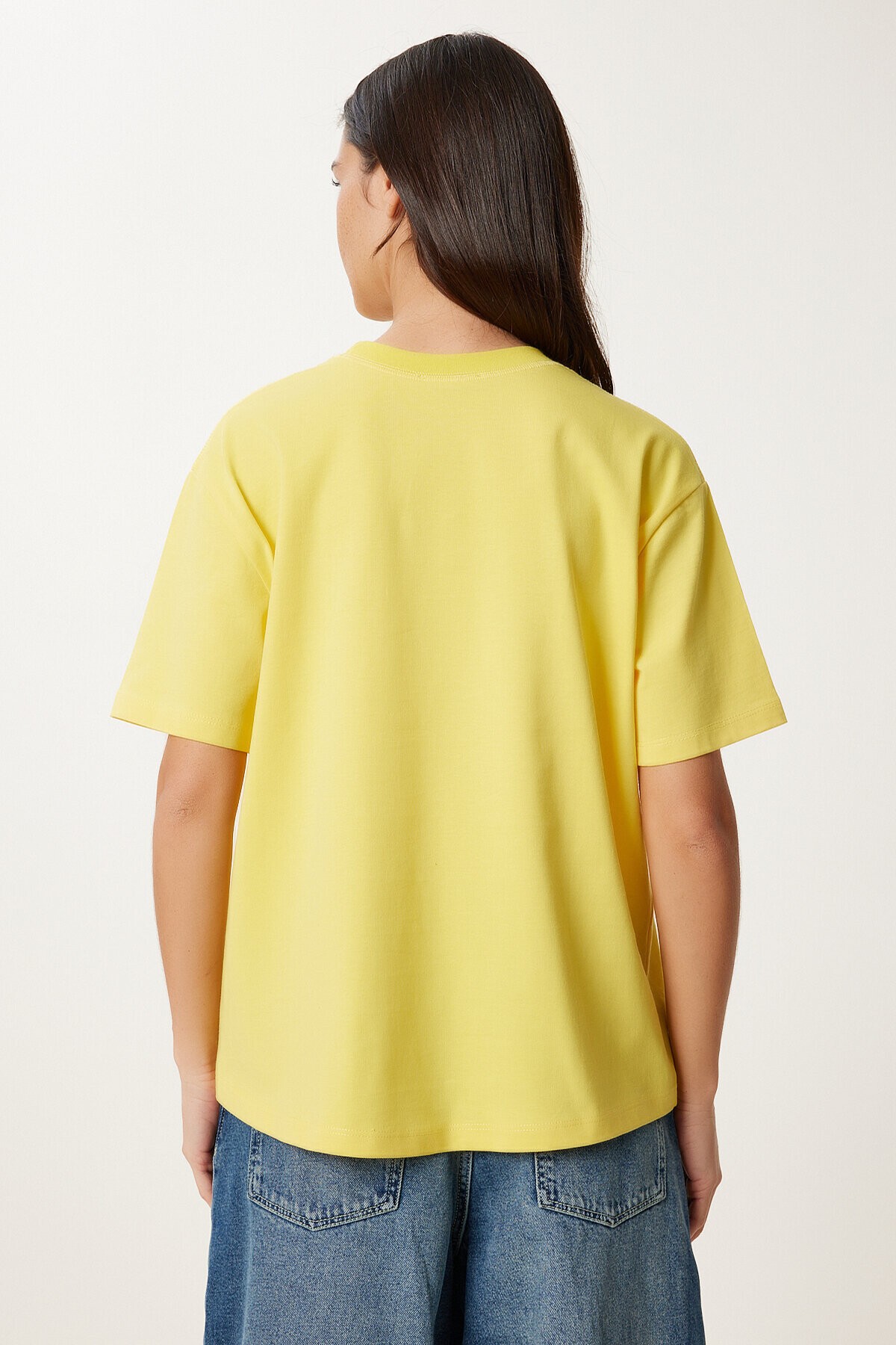 Kiraz Nakışlı Pamuklu Örme T-shirt SARI LAN0033