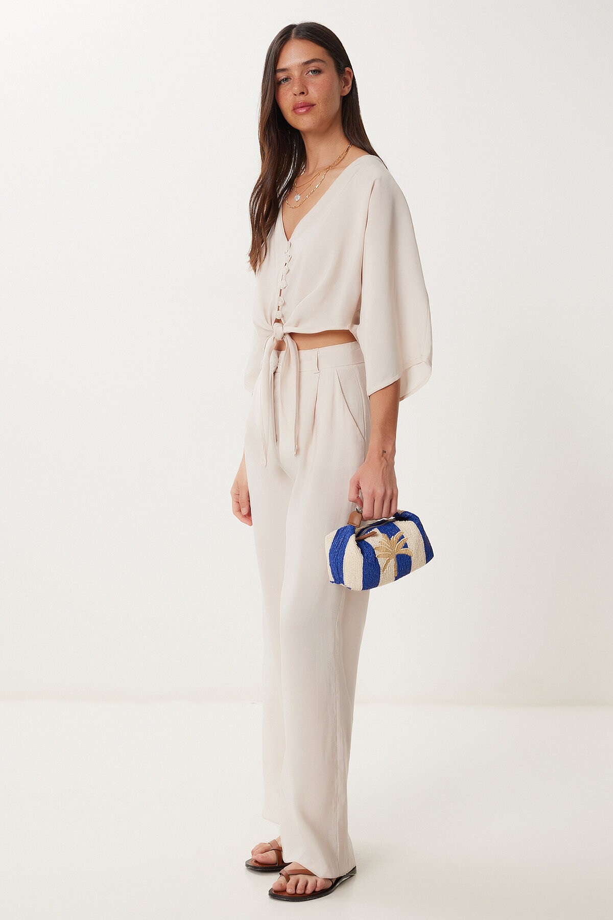 Modal Bluz Pantolon Takım KREM LBV0069