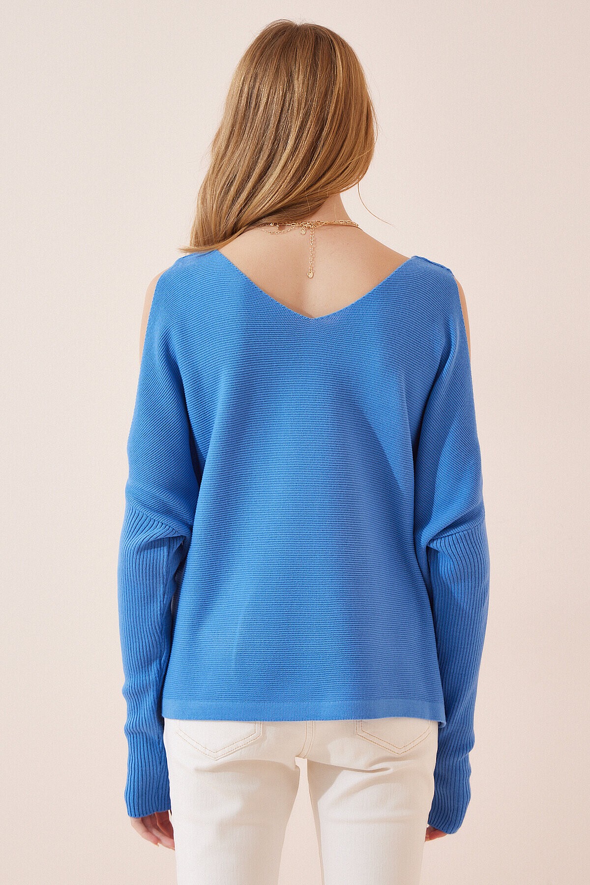 Omuzu Pencereli Oversize Triko Kazak İNDİGO MAVİ LAS0004