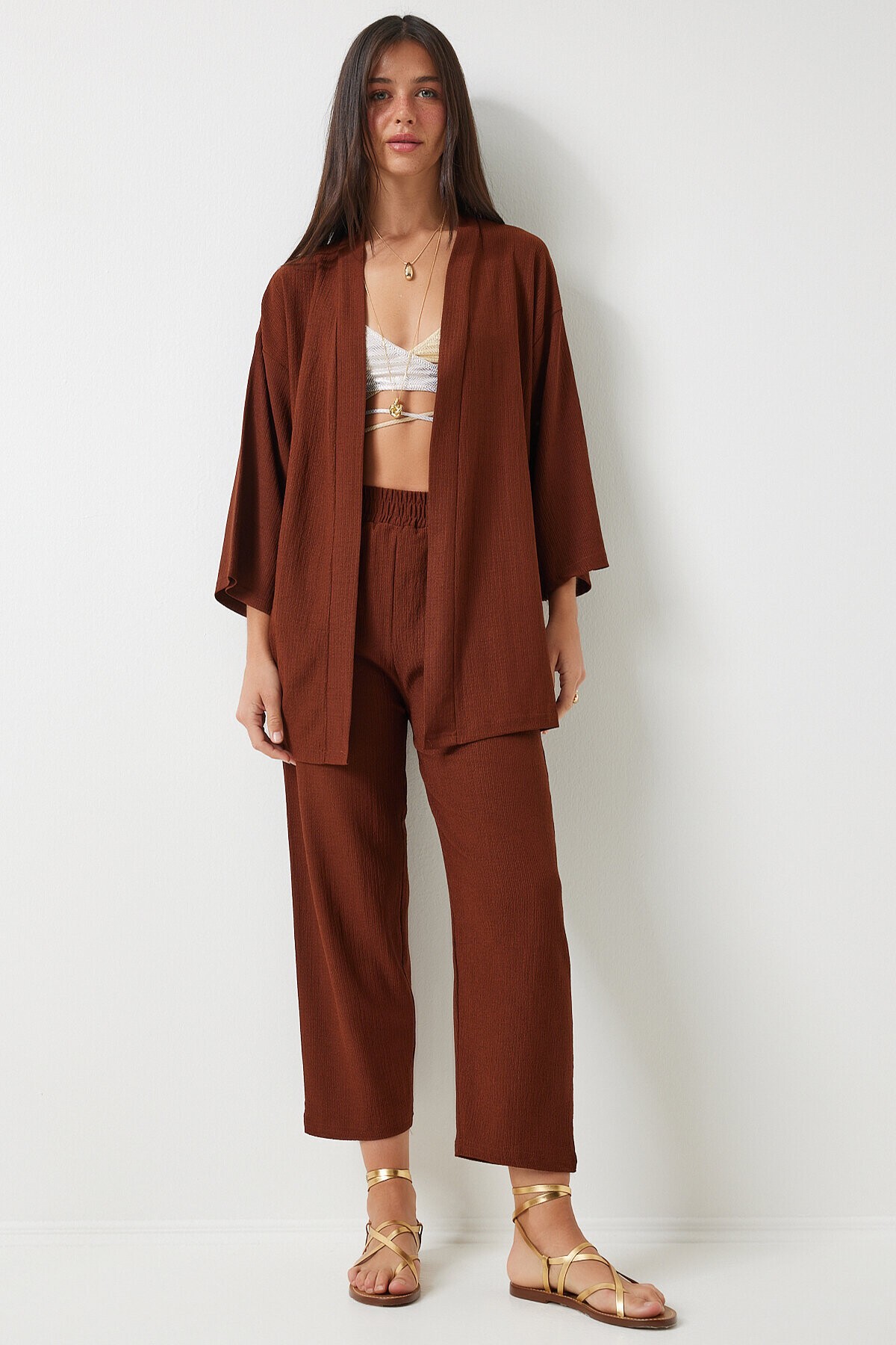 Örme Kimono Pantolon Takımı KAHVERENGİ LBY0001