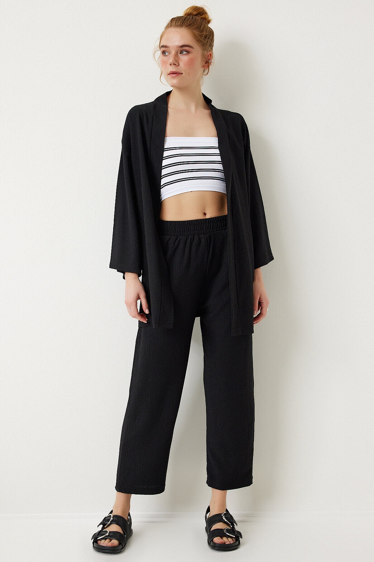 Örme Kimono Pantolon Takımı SİYAH LBY0001