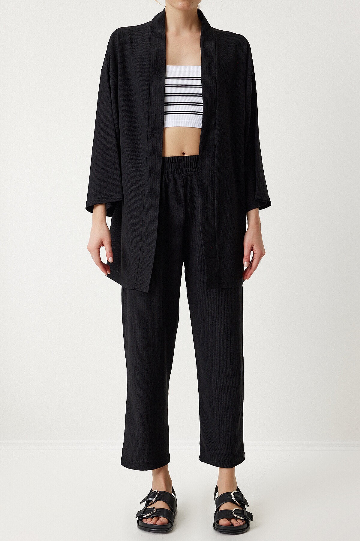 Örme Kimono Pantolon Takımı SİYAH LBY0001