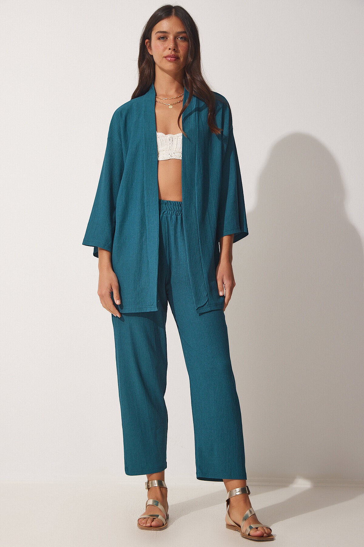 Örme Kimono Pantolon Takımı ZÜMRÜT YEŞİLİ LBY0001
