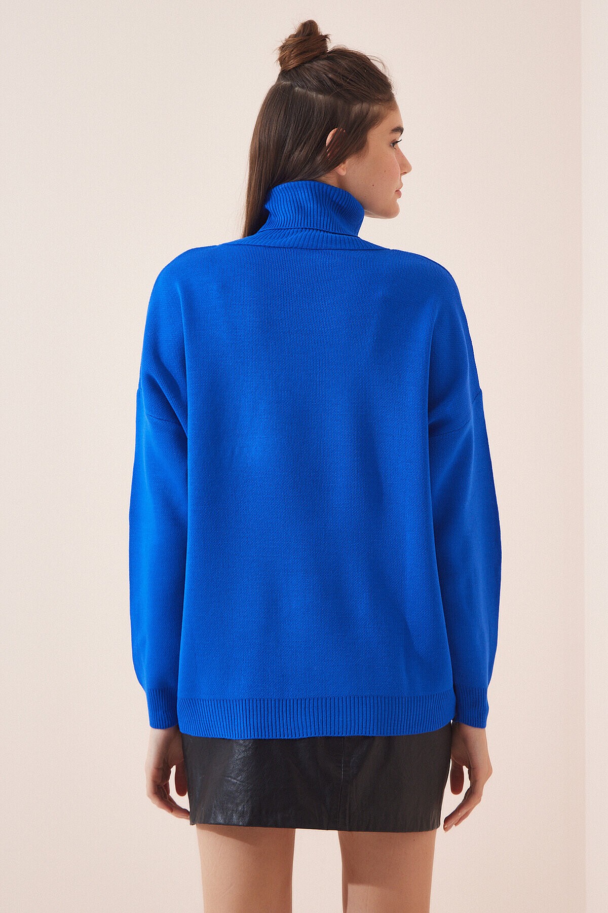 Oversize Balıkçı Yaka Triko Kazak CANLI MAVİ LBV0043