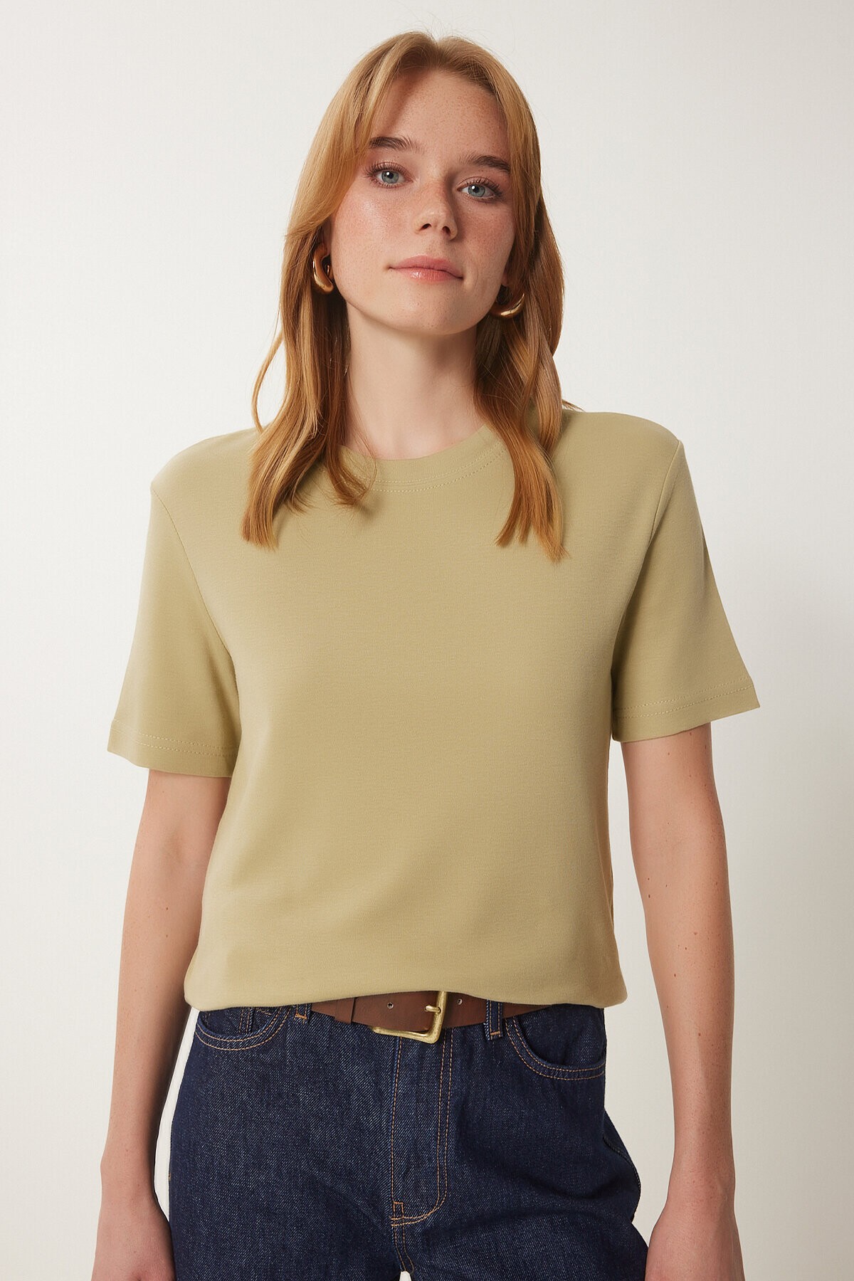 Pamuklu Basic Örme T-shirt BEJ LAG0001