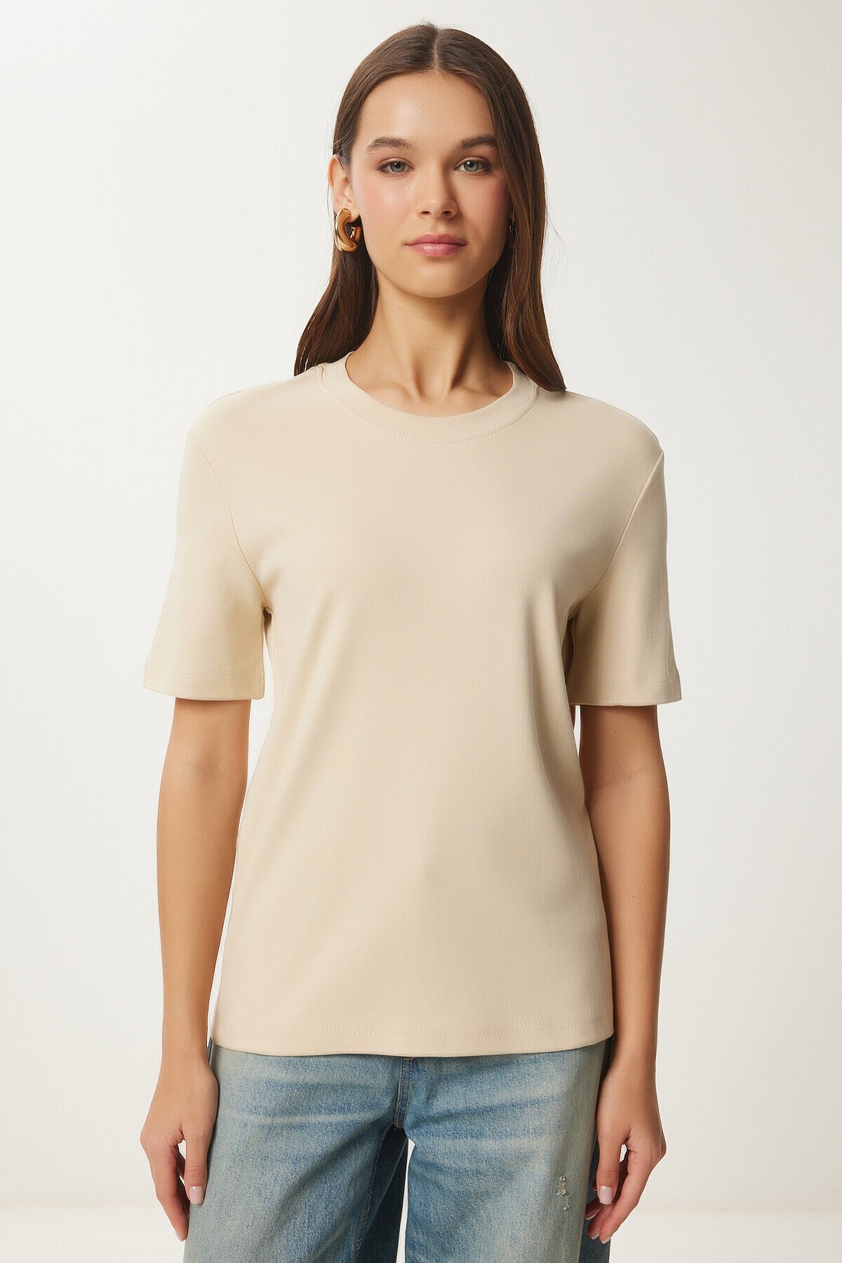 Pamuklu Basic Örme T-shirt BİSKÜVİ LAG0001