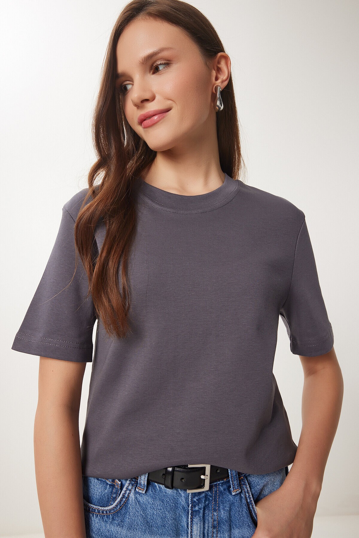 Pamuklu Basic Örme T-shirt FÜME LAG0001