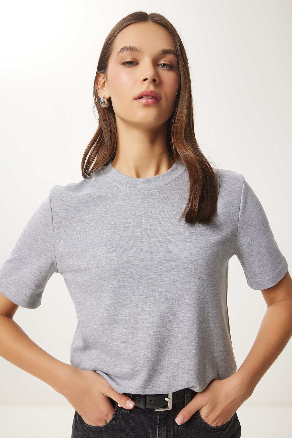 Pamuklu Basic Örme T-shirt GRİ MELANJ LAG0001