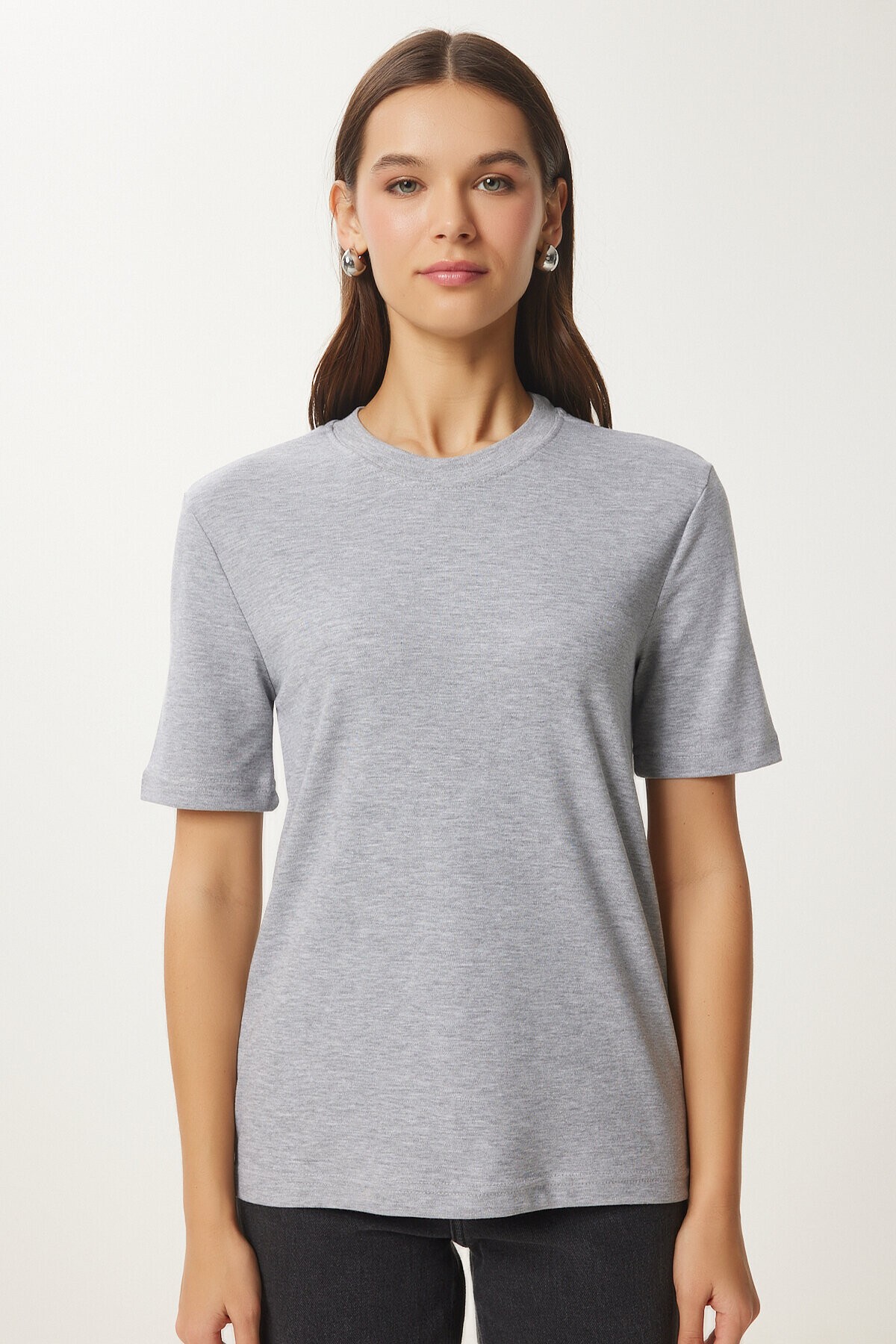 Pamuklu Basic Örme T-shirt GRİ MELANJ LAG0001