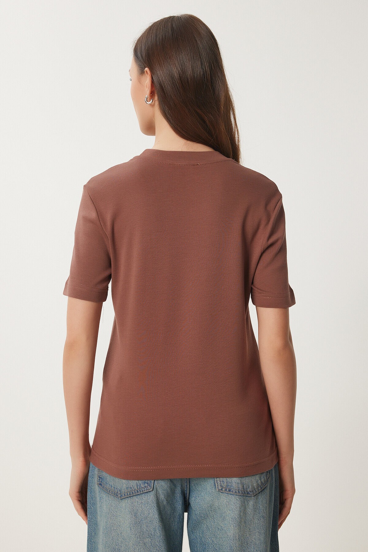 Pamuklu Basic Örme T-shirt KAHVERENGİ LAG0001