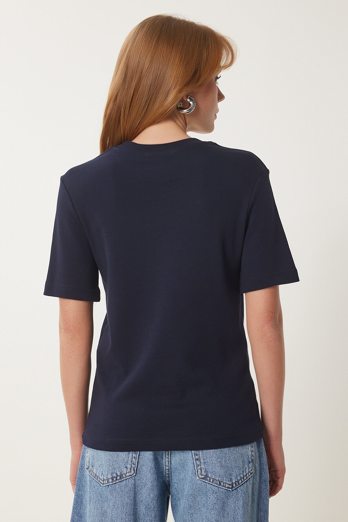 Pamuklu Basic Örme T-shirt LACİVERT LAG0001