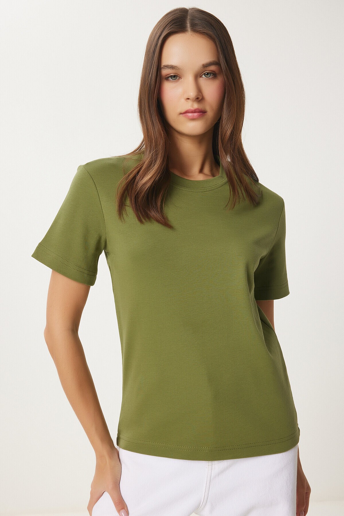 Pamuklu Basic Örme T-shirt YEŞİL LAG0001