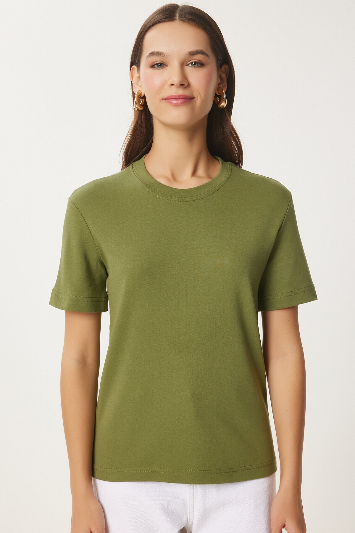 Pamuklu Basic Örme T-shirt YEŞİL LAG0001