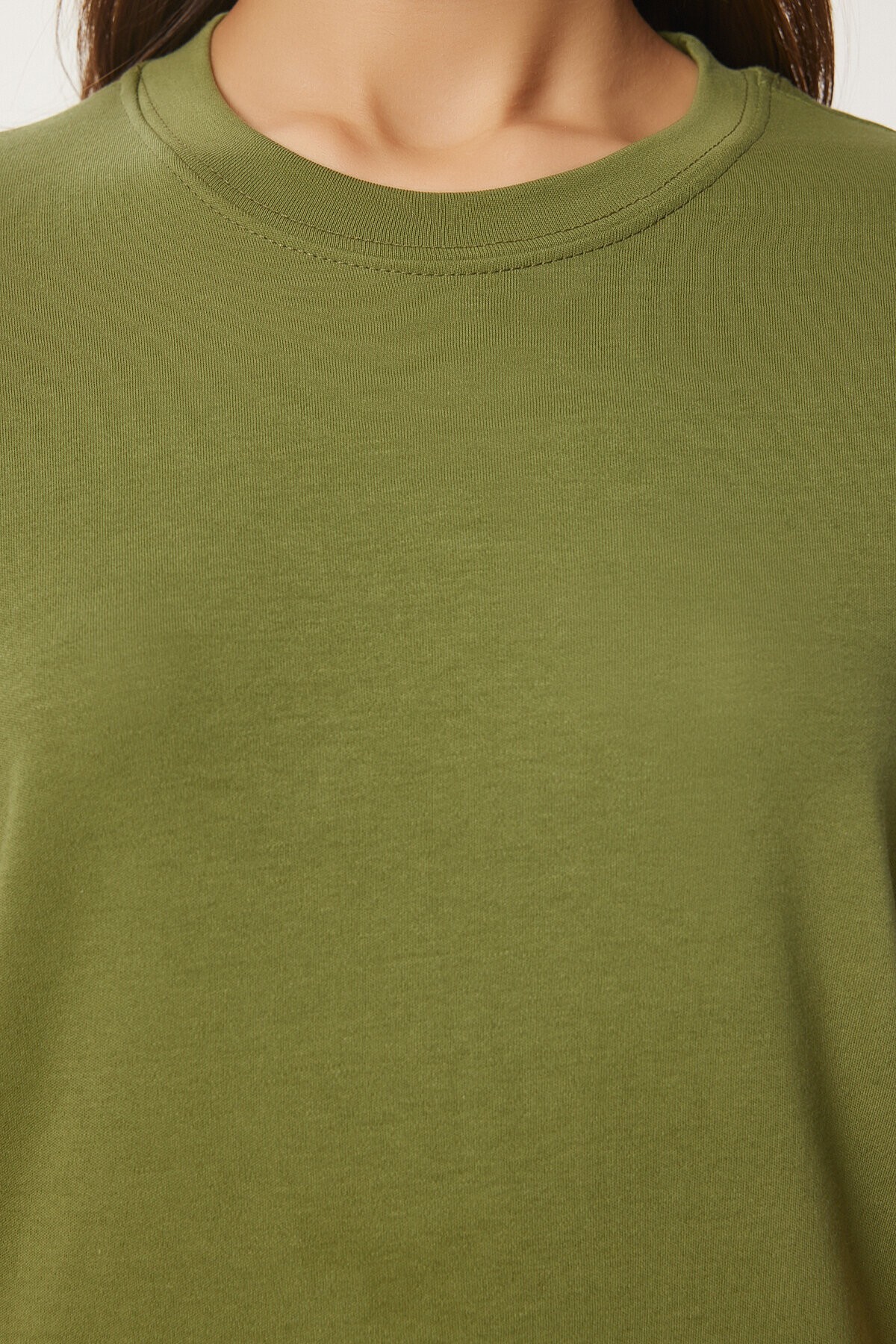 Pamuklu Basic Örme T-shirt YEŞİL LAG0001