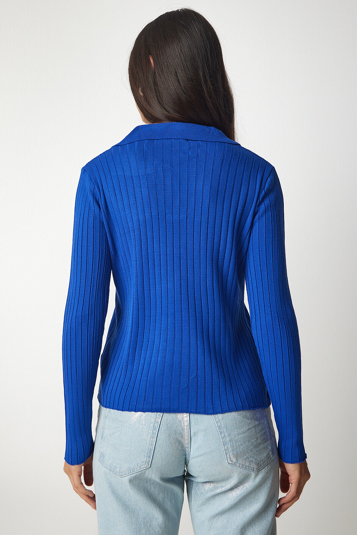 Polo Yaka Fitilli Triko Kazak KOYU MAVİ LBV0017