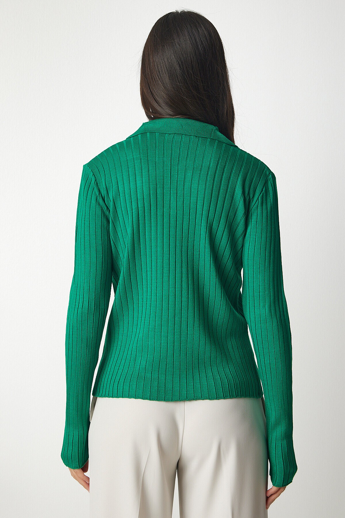 Polo Yaka Fitilli Triko Kazak YEŞİL LBV0017
