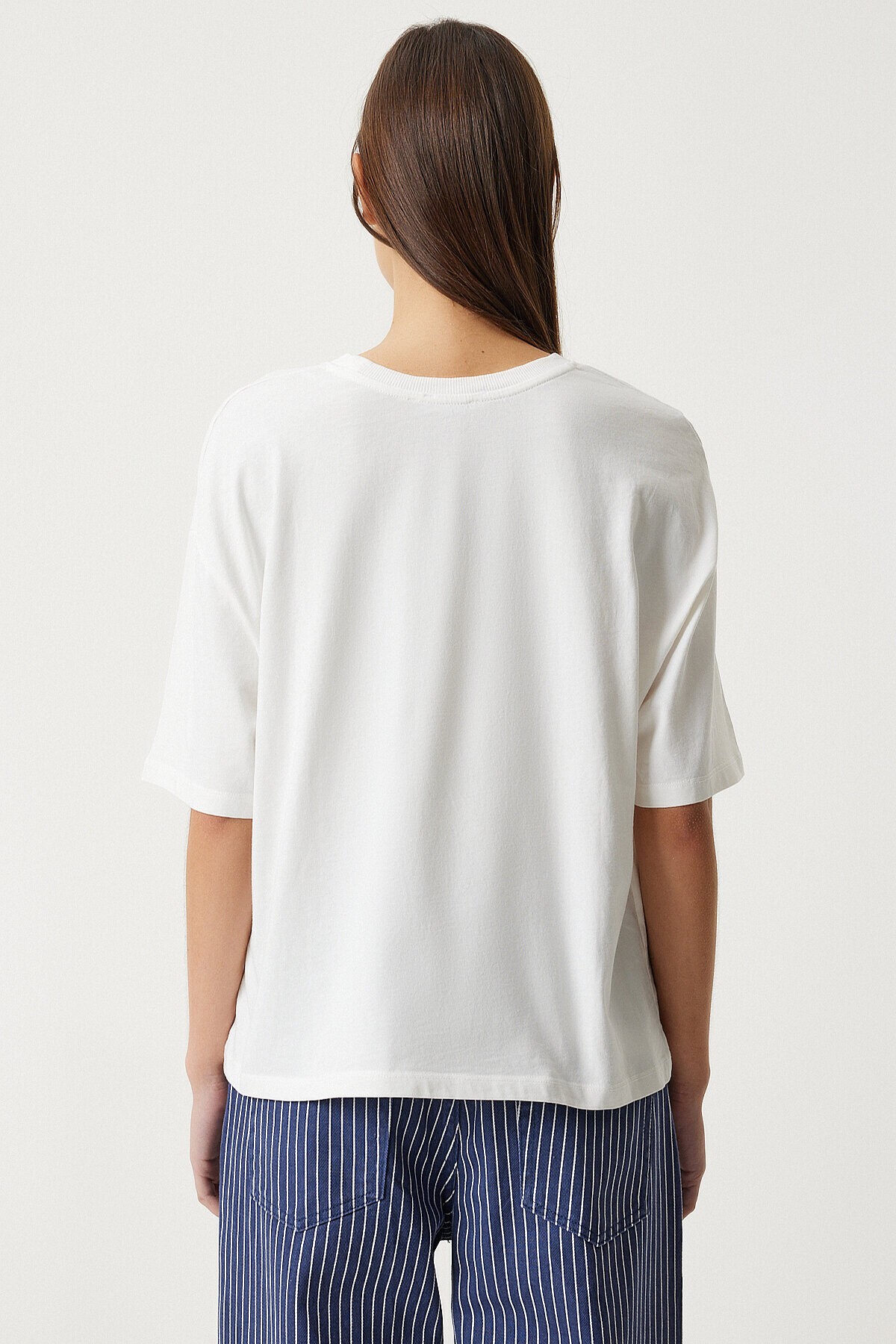 Premium Basic Oversize Örme T-shirt BEYAZ LAH0001