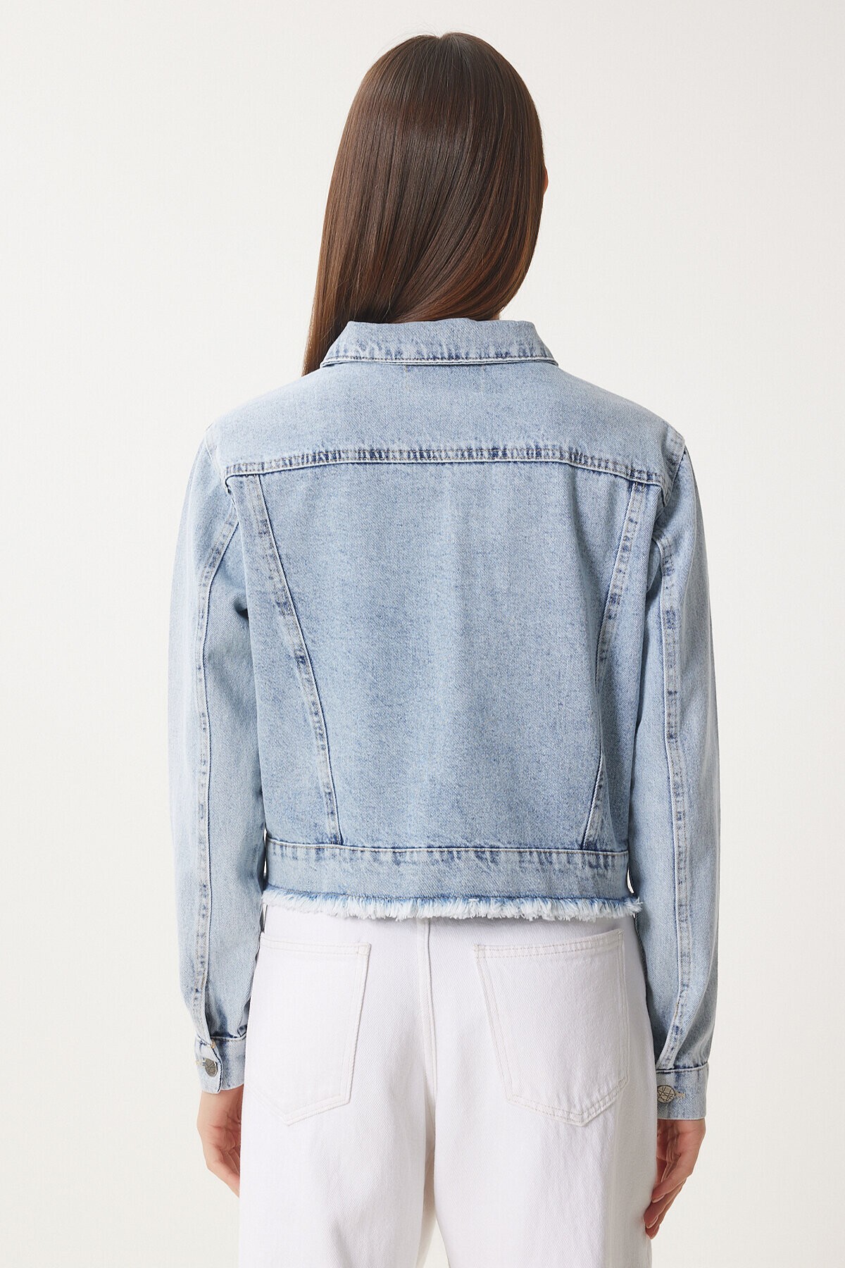 Püskül Detaylı Denim Ceket AÇIK MAVİ LAN0018