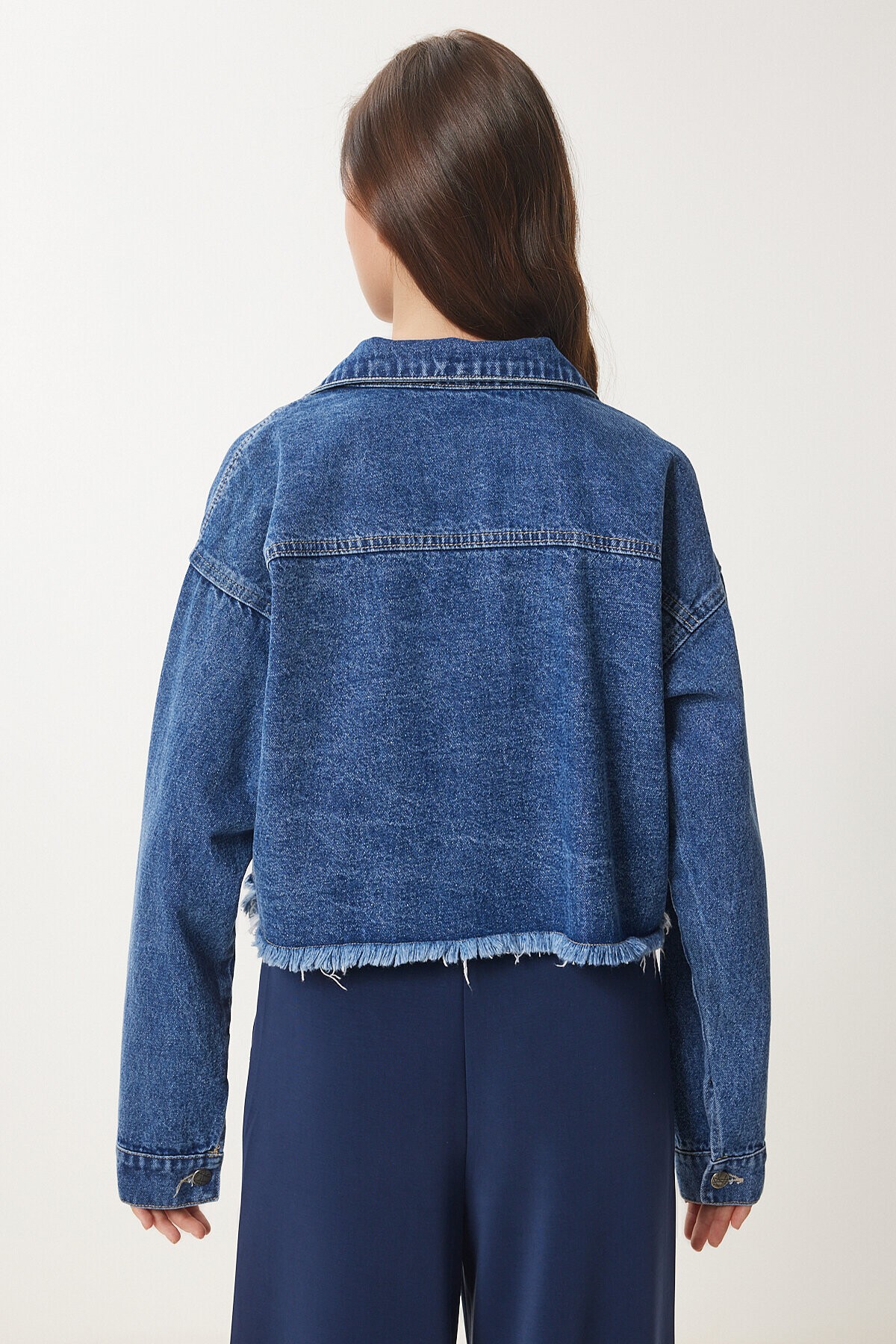 Püskül Detaylı Denim Crop Ceket MAVİ LAN0014