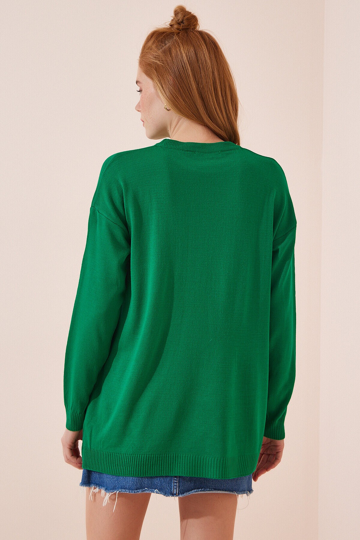 Uzun Oversize Triko Kazak CANLI YEŞİL LBV0036