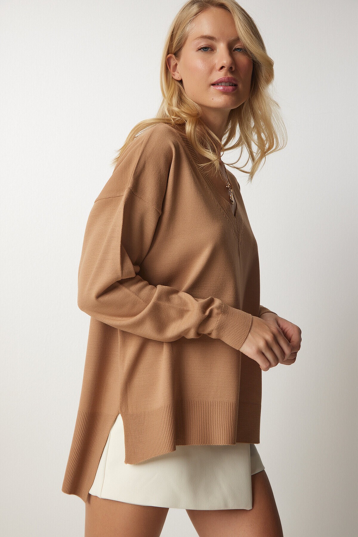 V Yaka Oversize Triko Kazak BİSKÜVİ LBV0026