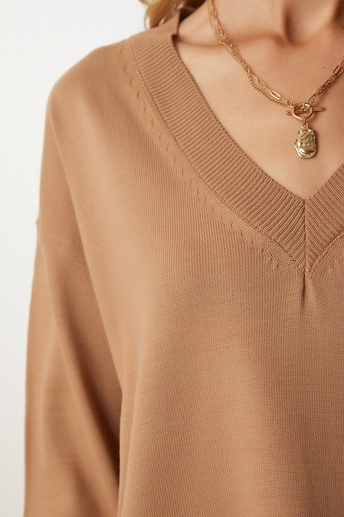 V Yaka Oversize Triko Kazak BİSKÜVİ LBV0026