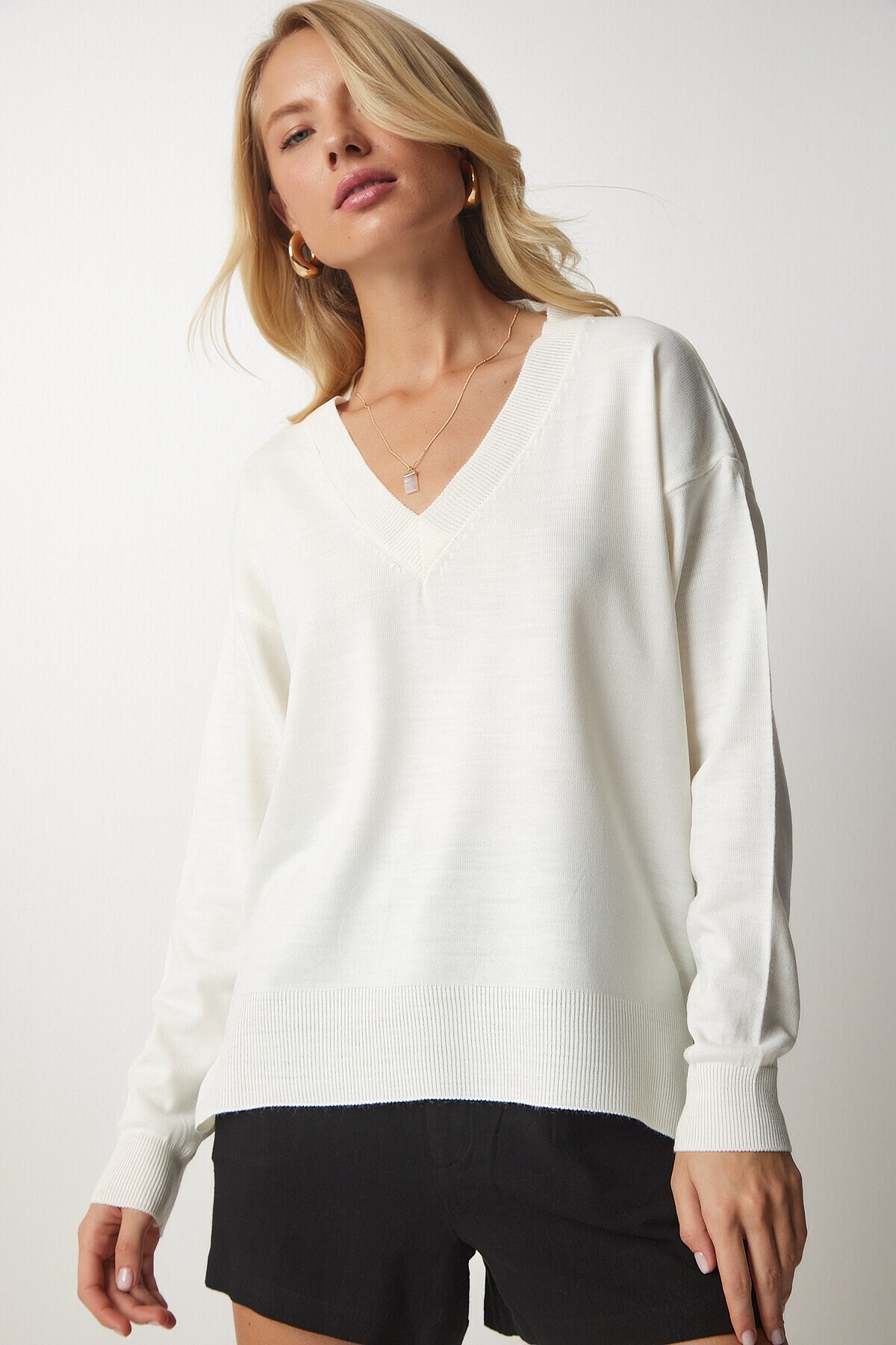 V Yaka Oversize Triko Kazak KEMİK LBV0026