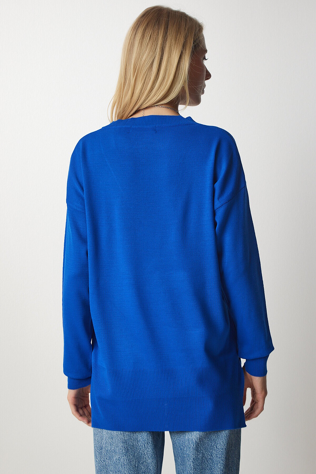 V Yaka Oversize Triko Kazak MAVİ LBV0026