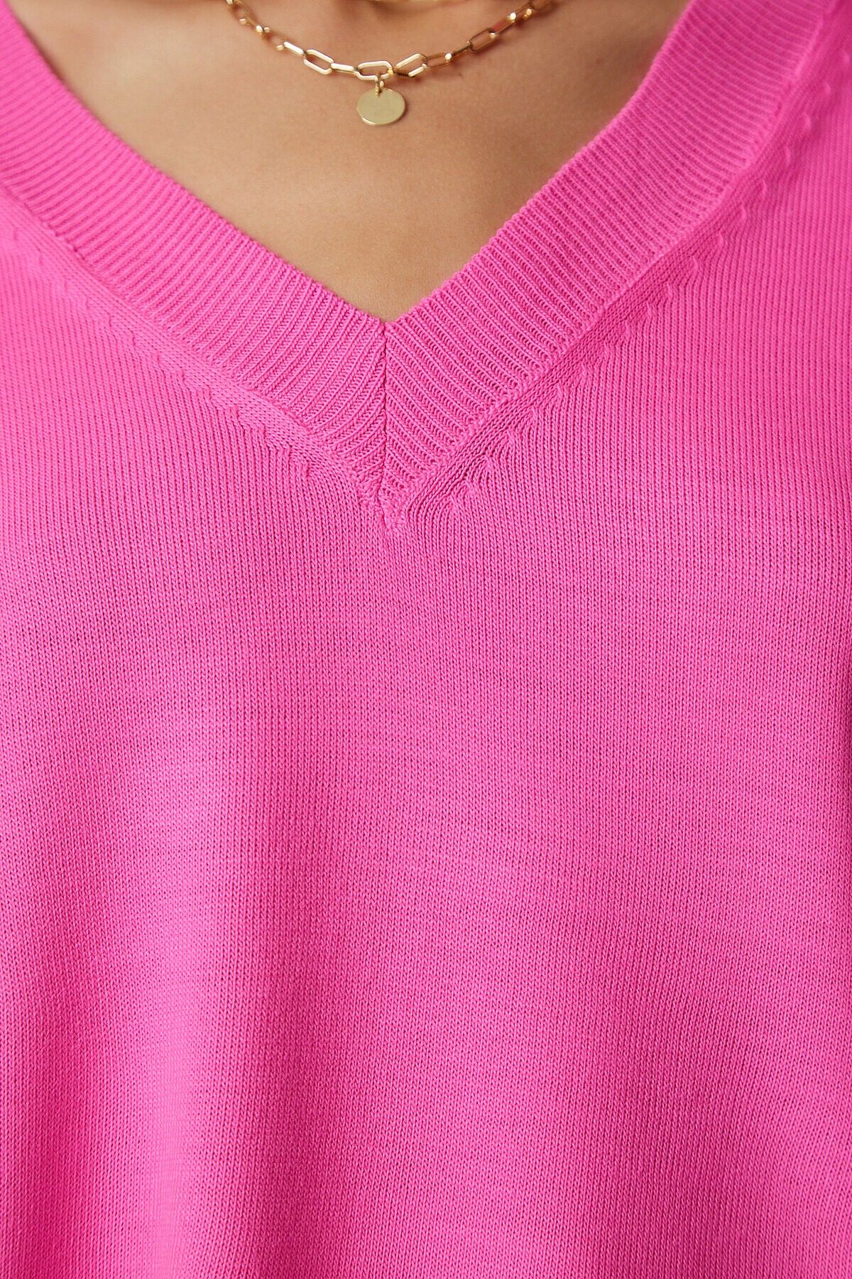 V Yaka Oversize Triko Kazak PEMBE LBV0026