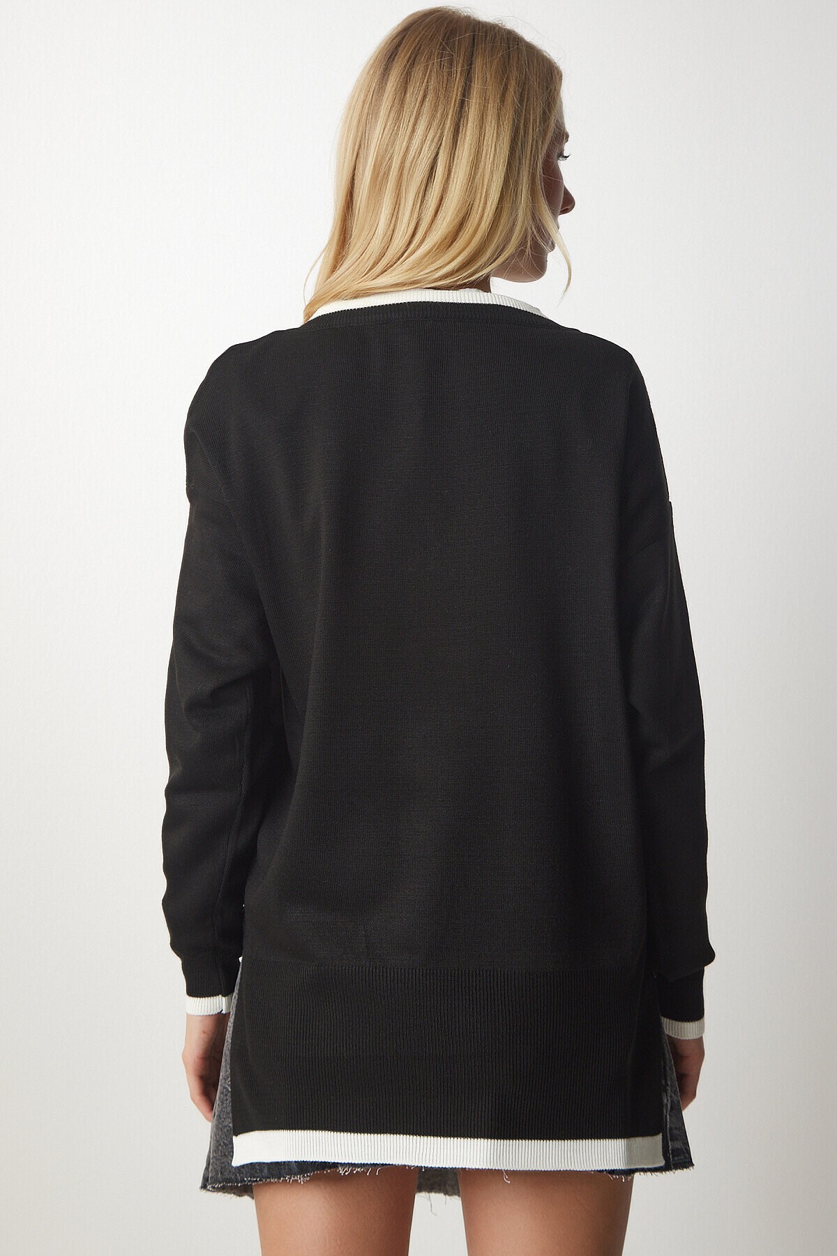 V Yaka Oversize Triko Kazak SİYAH LBV0022