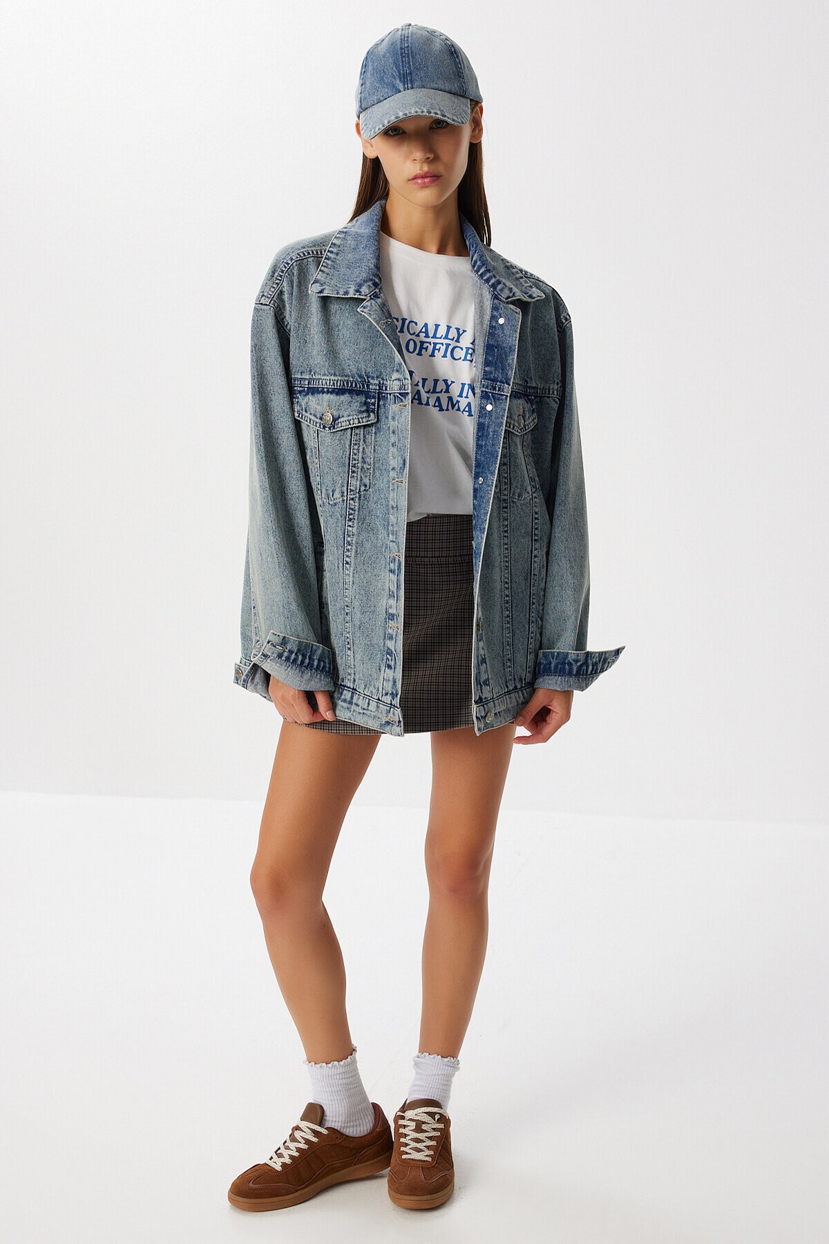 Yıkamalı Oversize Denim Ceket AÇIK MAVİ LAC0002