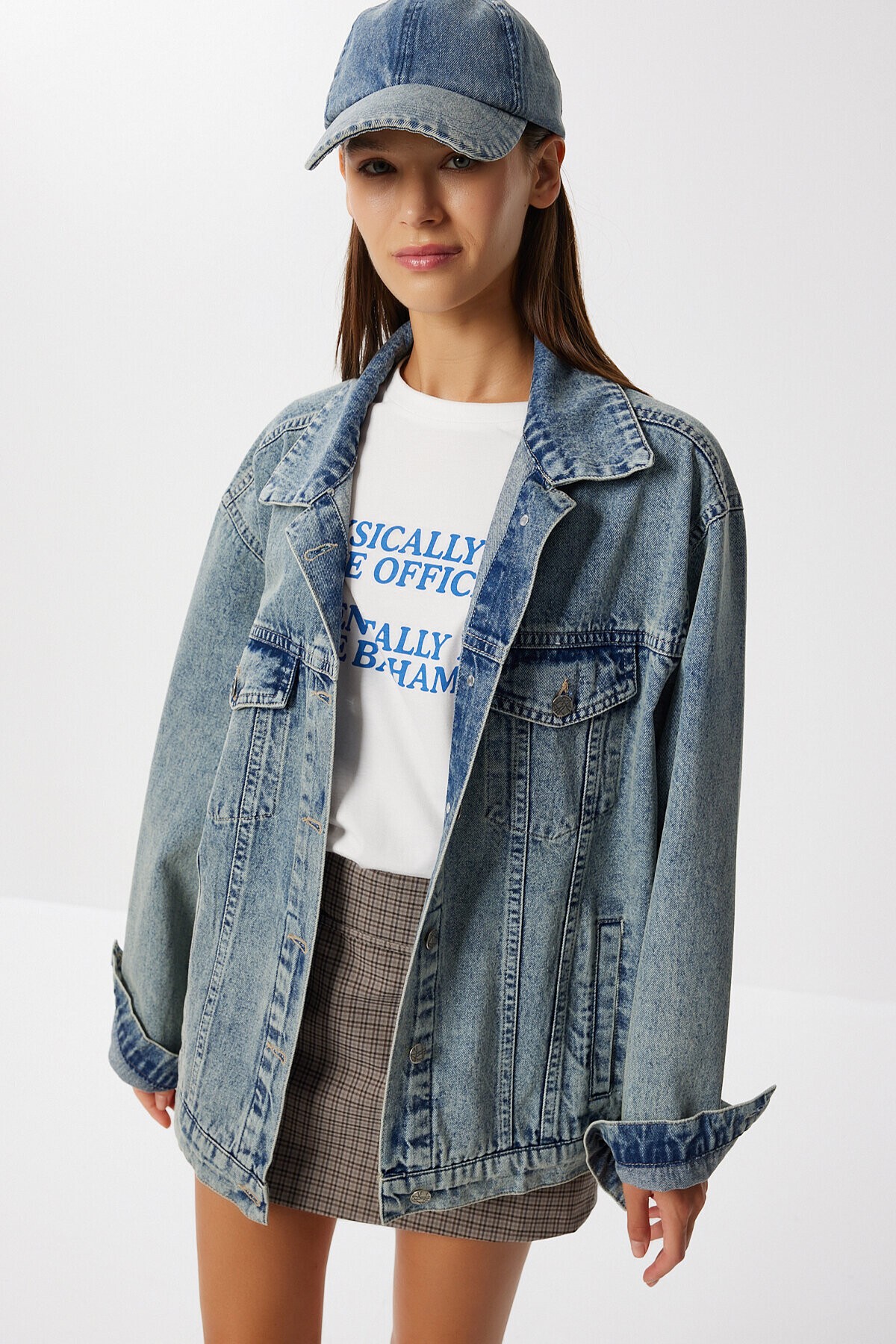 Yıkamalı Oversize Denim Ceket AÇIK MAVİ LAC0002
