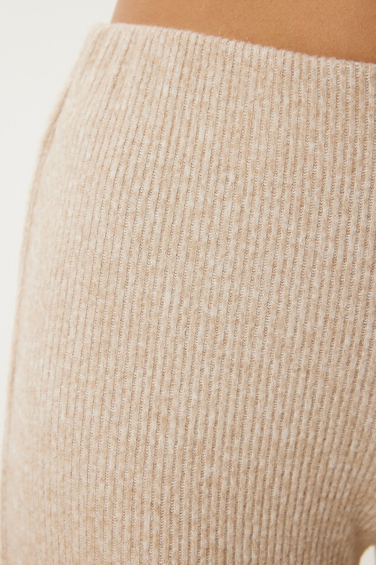 Yumoş Crop Bol Pantolon Örme Takım BEJ LAN0022