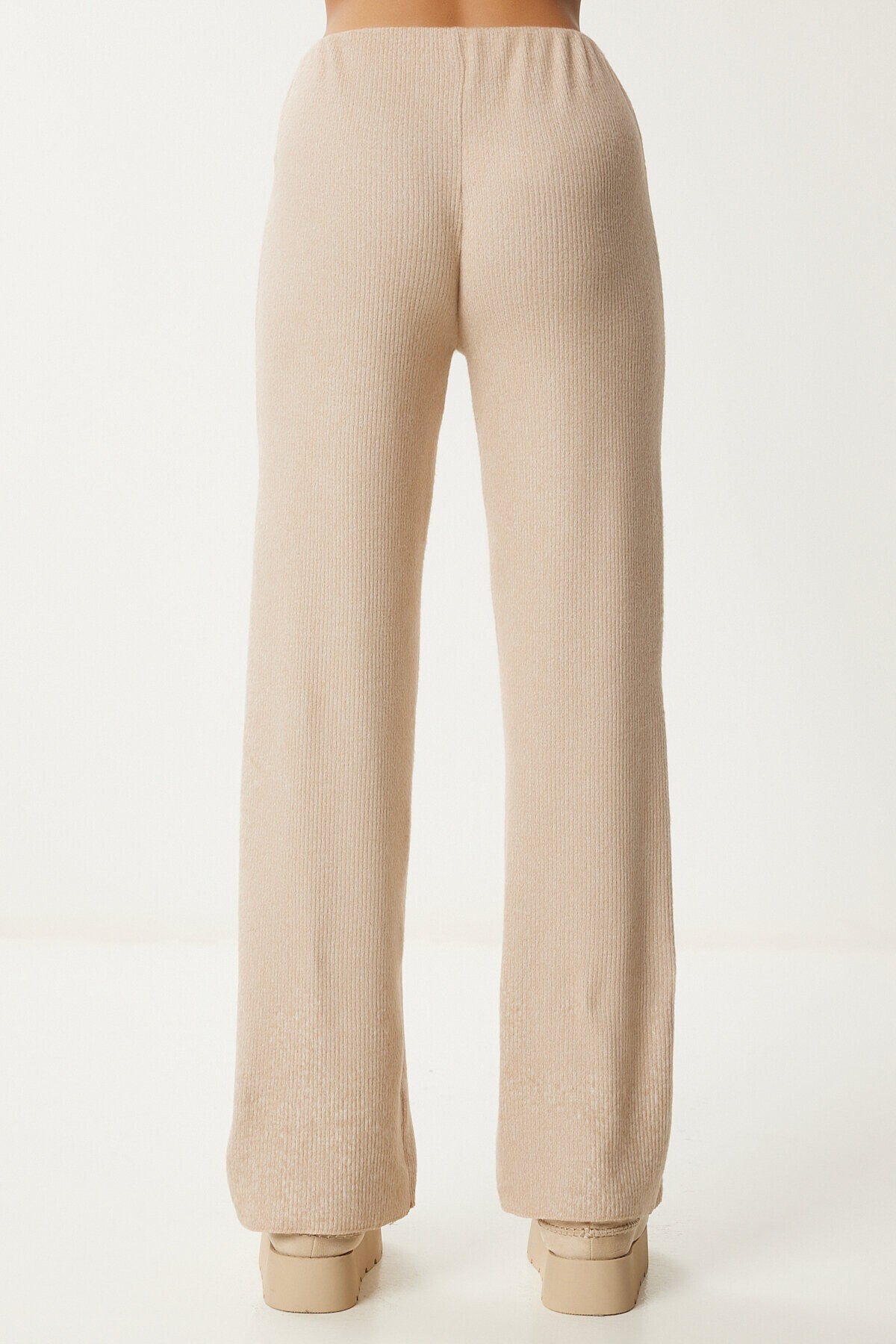 Yumoş Crop Bol Pantolon Örme Takım BEJ LAN0022