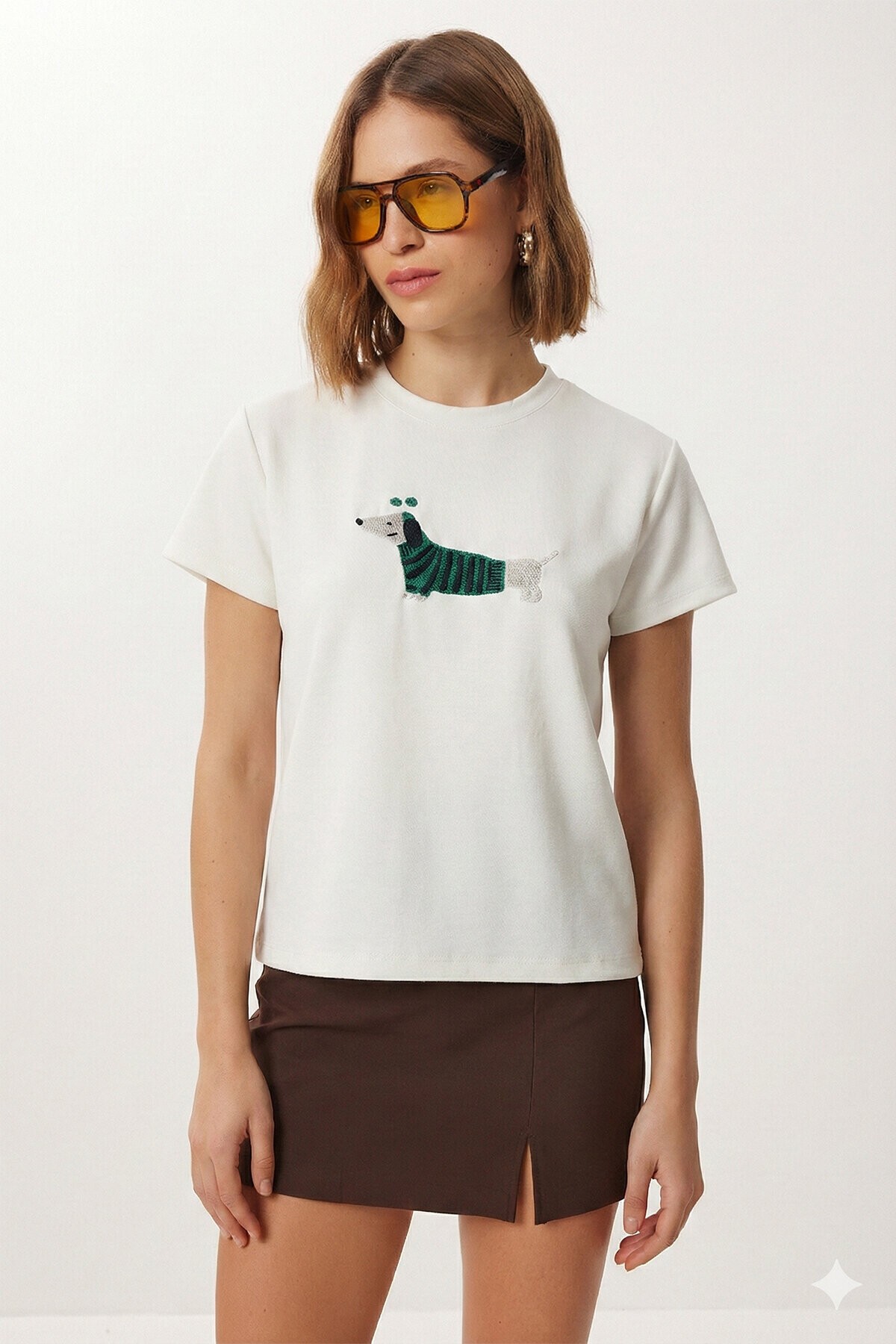 Armalı Nakışlı Pamuklu Örme T-shirt BEYAZ LCR0115