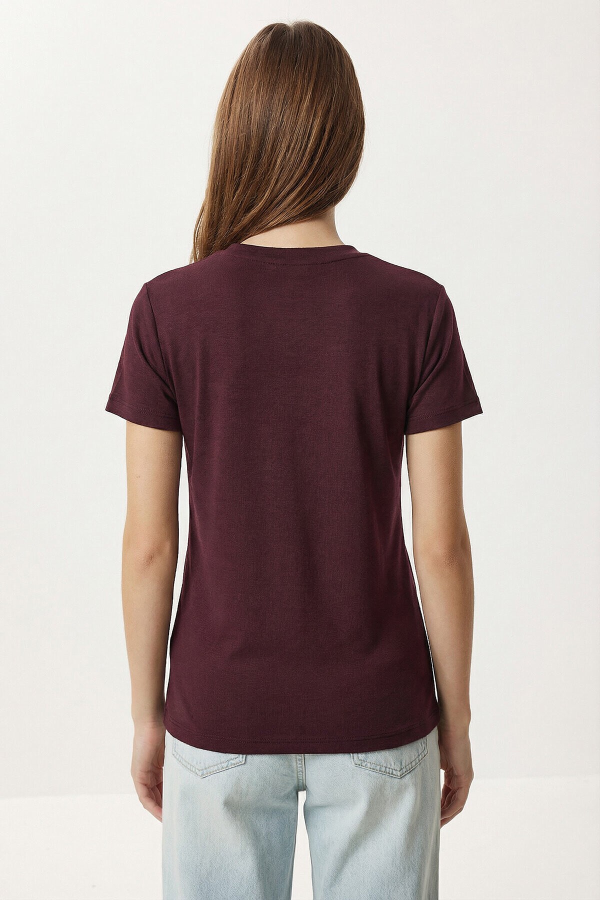 Armalı Nakışlı Pamuklu Örme T-shirt MÜRDÜM LCR0114