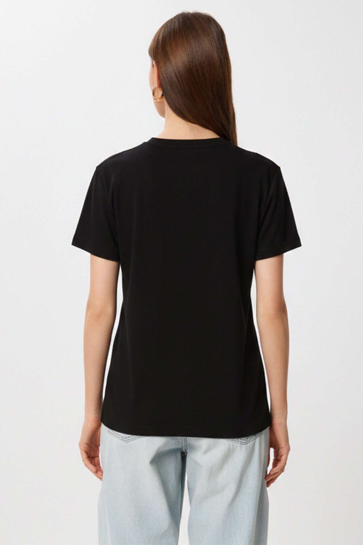 Armalı Nakışlı Pamuklu Örme T-shirt SİYAH LCR0115