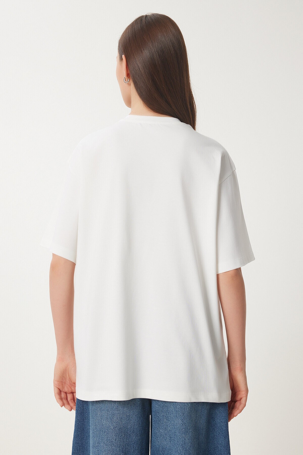 Ayıcık Armalı Pamuklu Oversize Örme T-shirt EKRU LCR0038