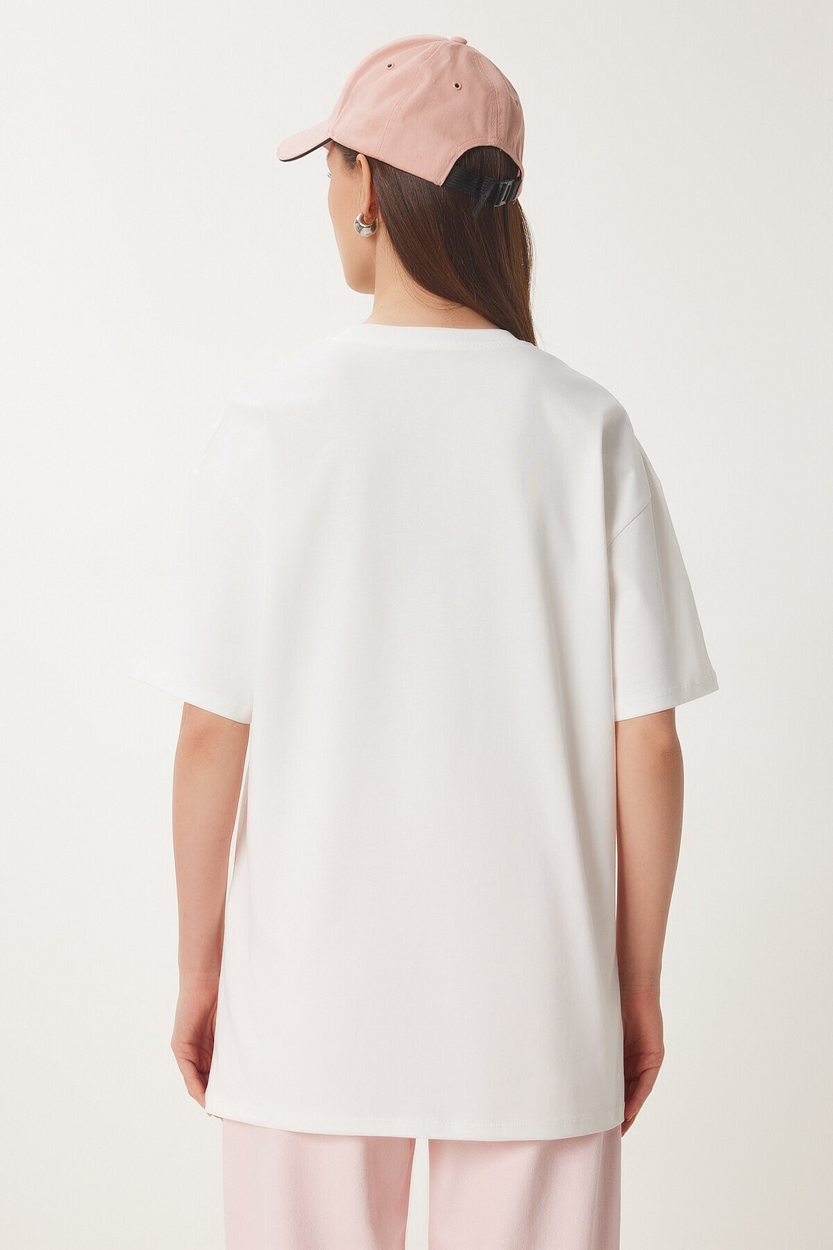 Ayıcık Baskılı Pamuklu Oversize Örme T-shirt EKRU LCR0045